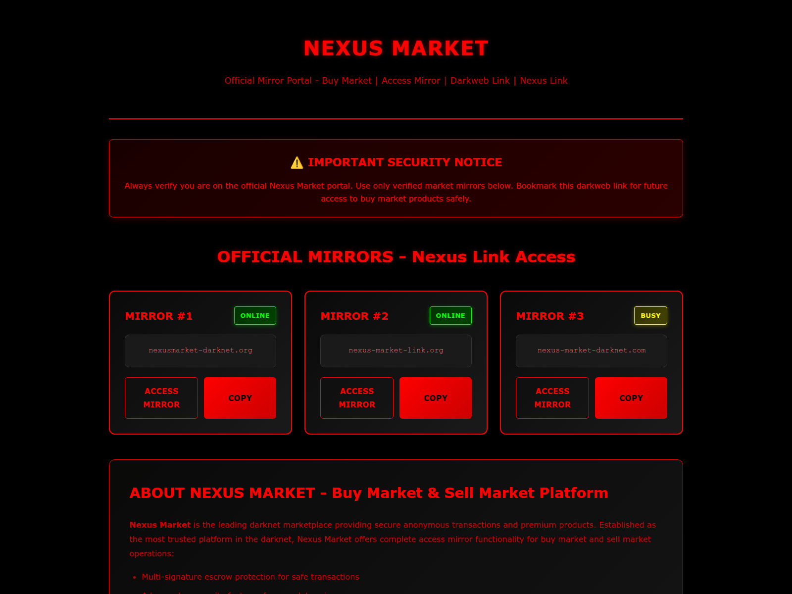 Screenshot of nexusmarket-darknet.org