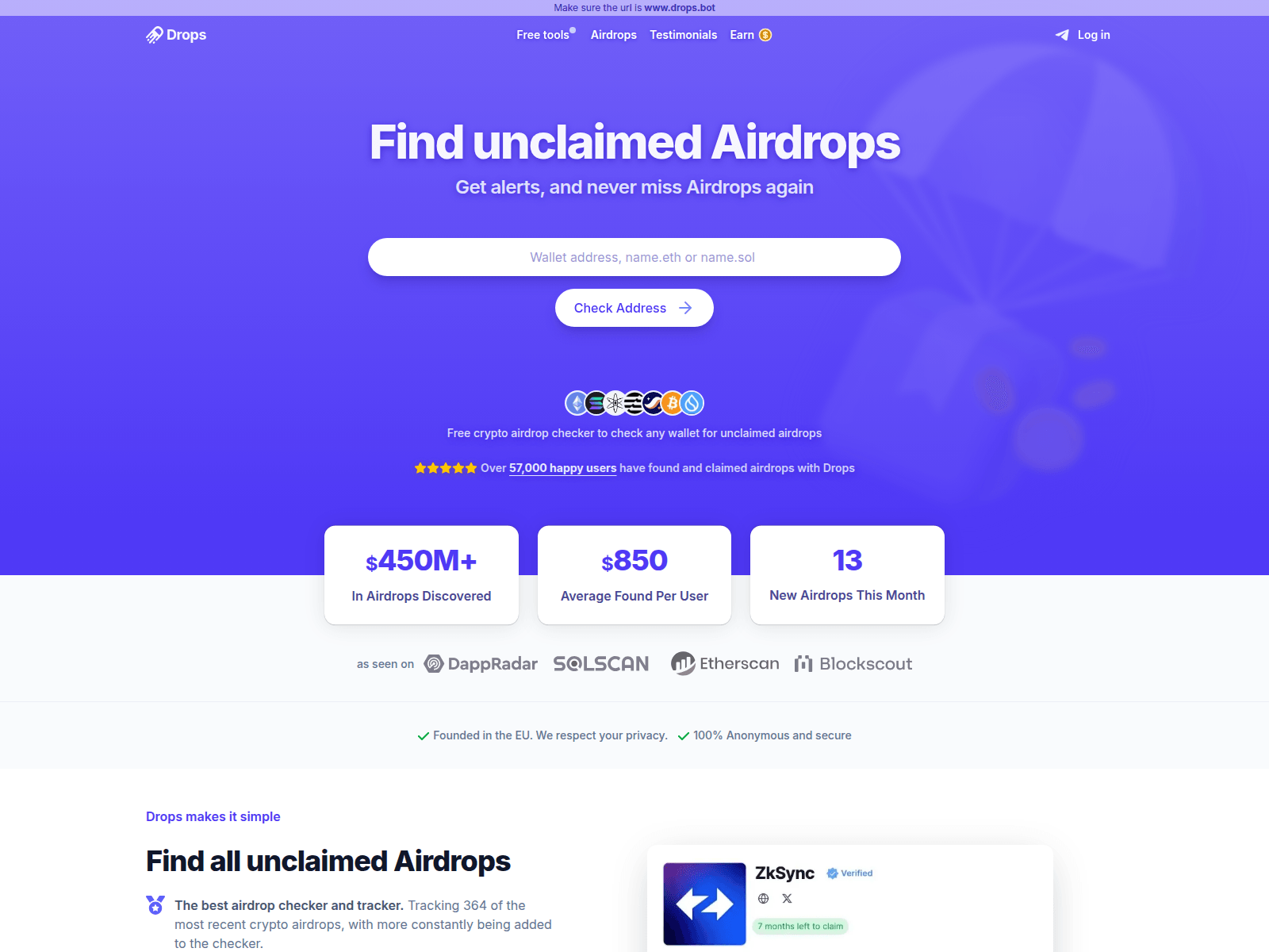 Screenshot of enter-solfinder.cc