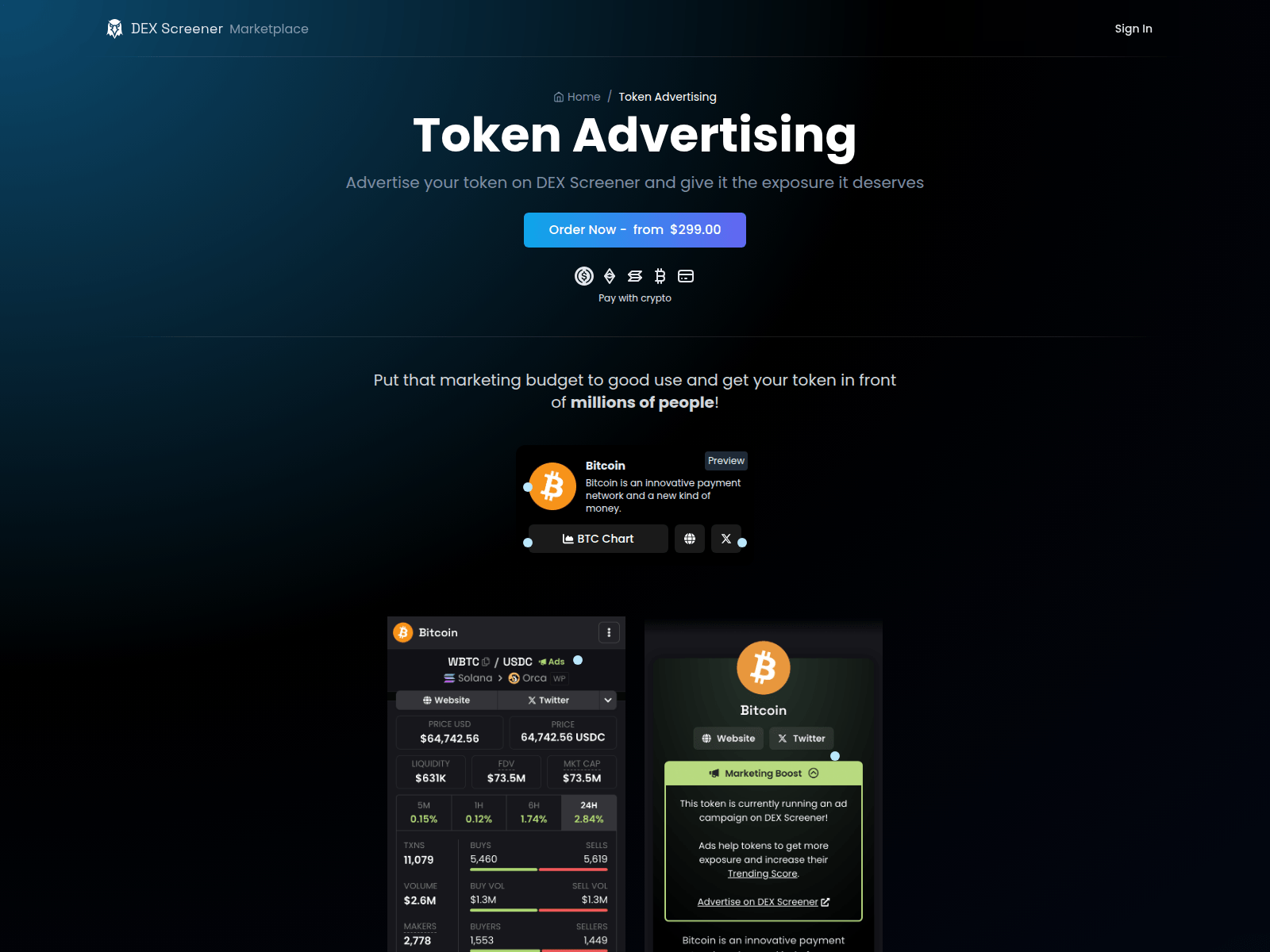 Screenshot of marketplace.dexscreener.exchange