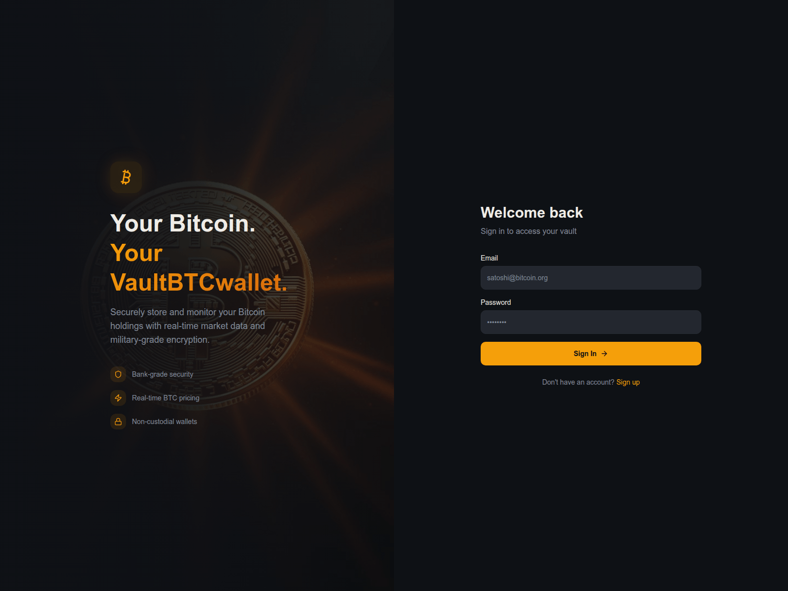 Screenshot of vaultbtcwallet.com