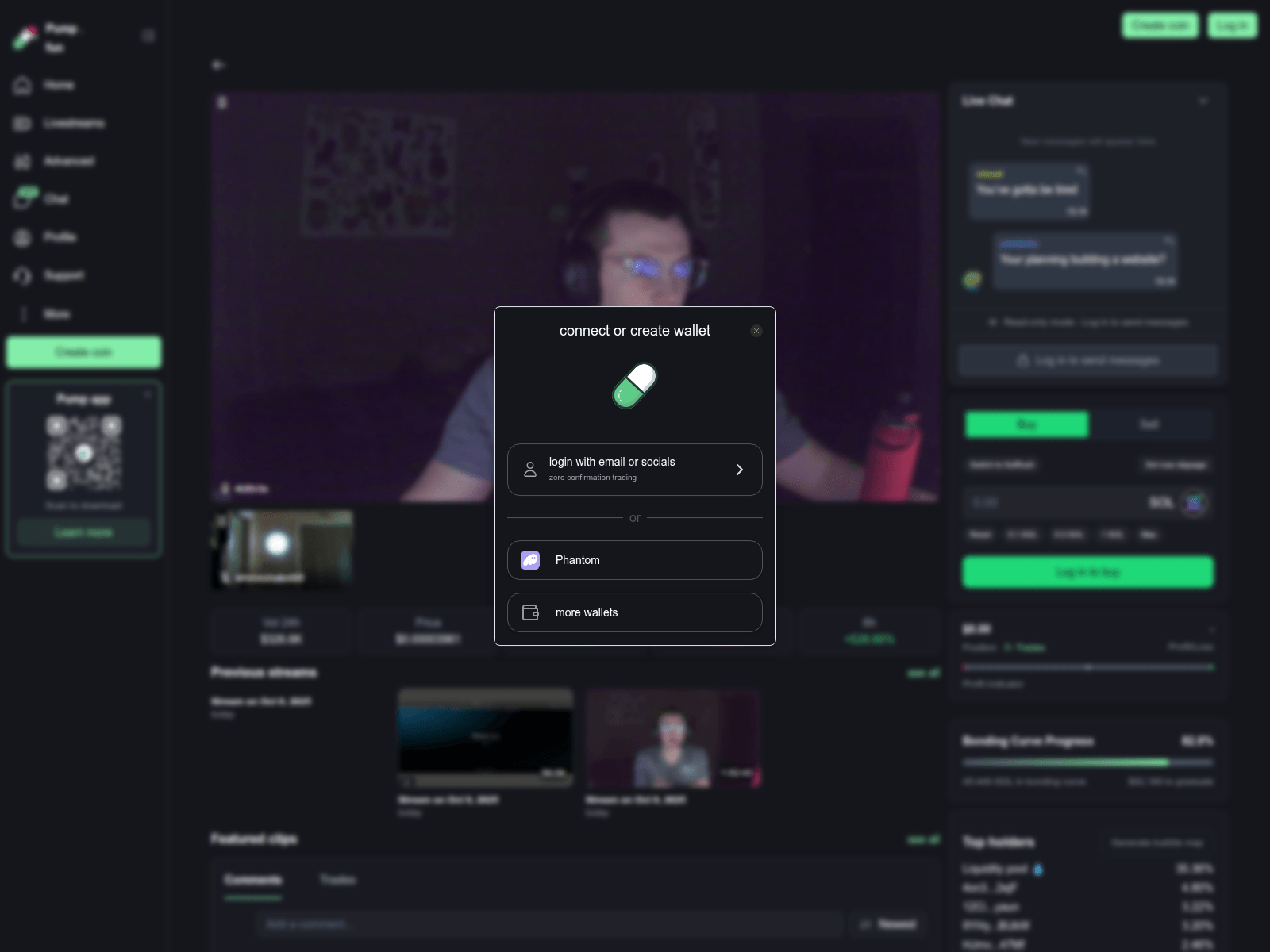 Screenshot of pump6.fun/coin/hqk9rspbbacpivegsbdeduu3cdcjbyn6pqtjg2cypump