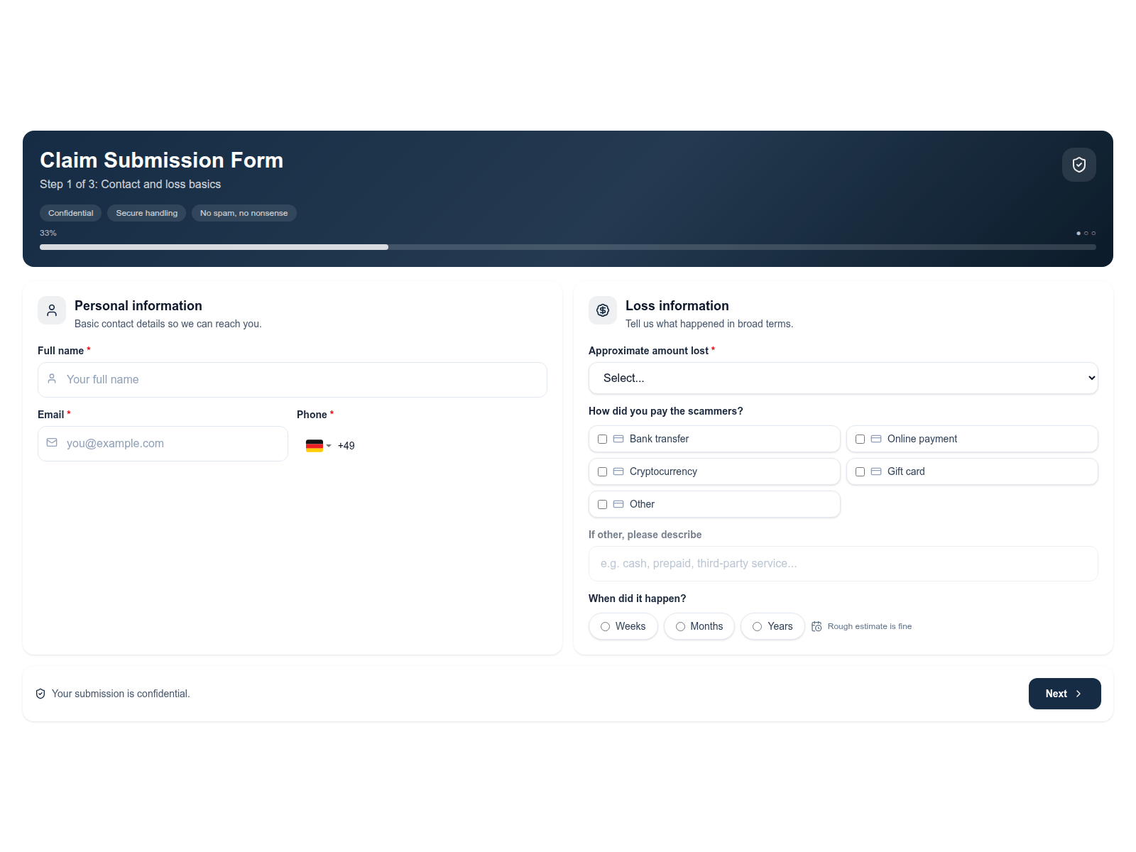 Screenshot of claim-form.online