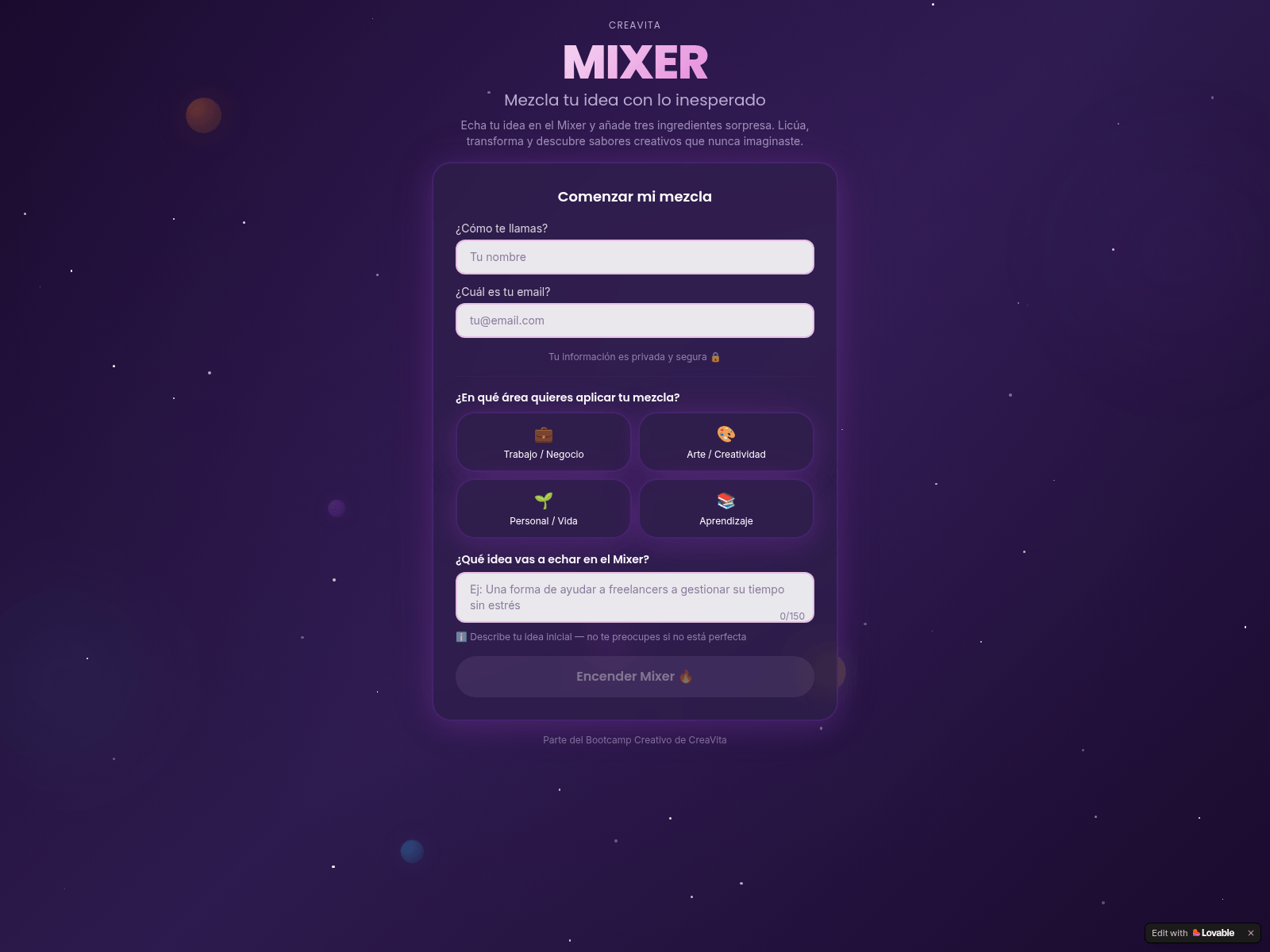 Screenshot of mixer.creavitalab.com