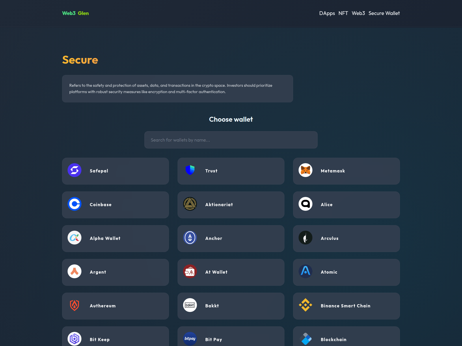 Screenshot of web3glen.com/secure