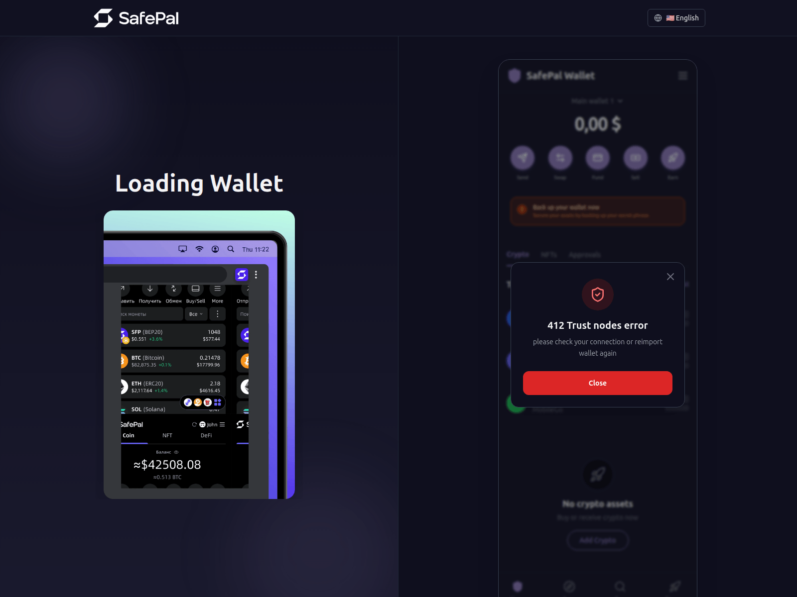 Screenshot of web3safe-pal.com/wallet-loading