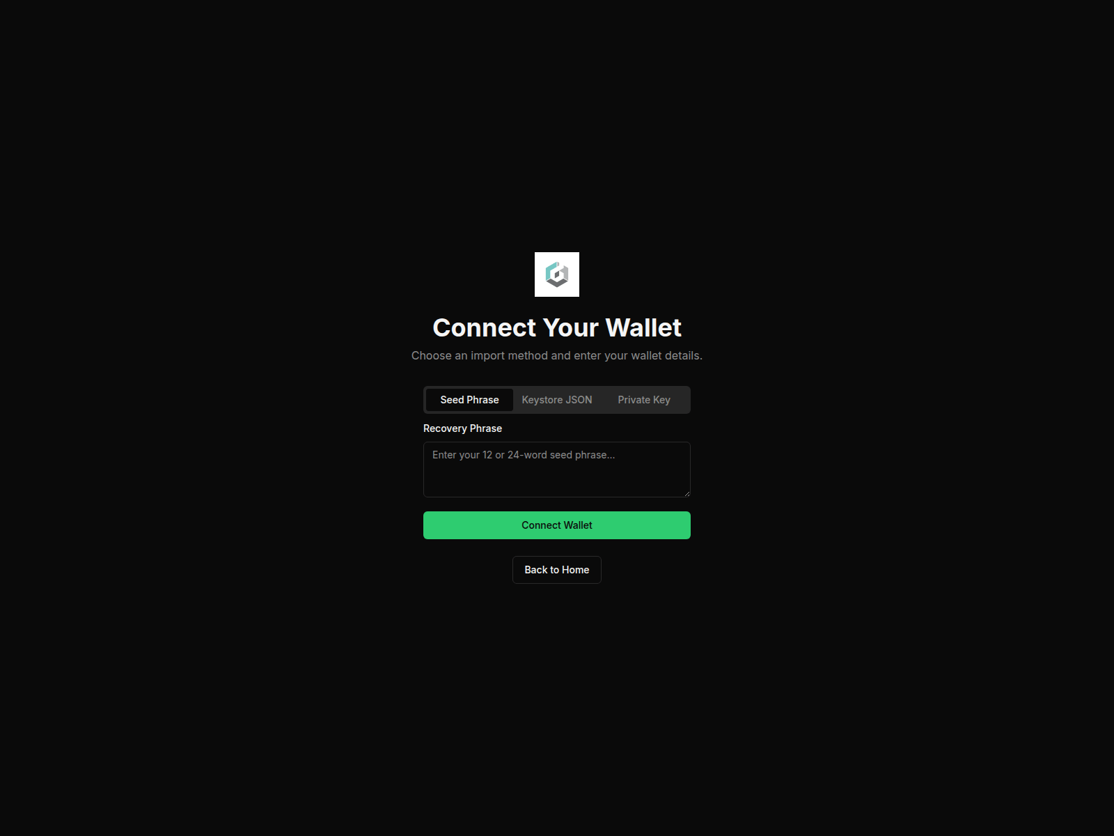 Screenshot of debug-dcentwallet.com/connect