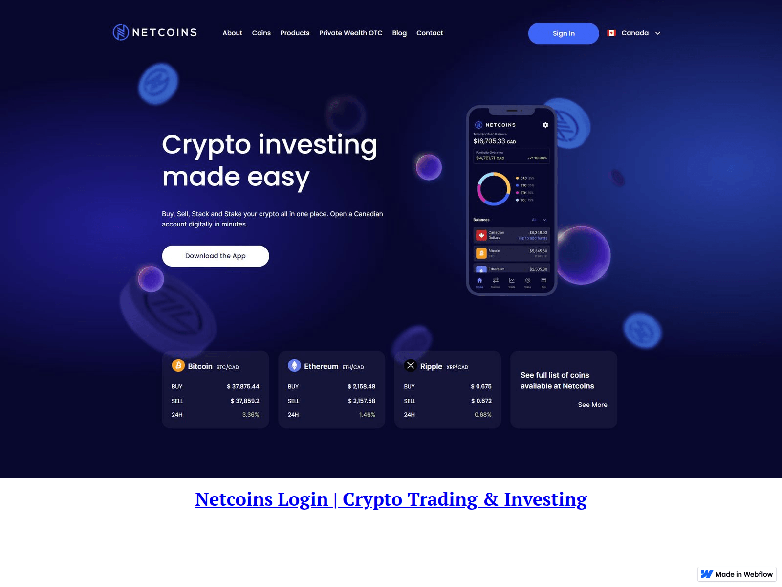 Screenshot of netcoinesloginhub.webflow.io