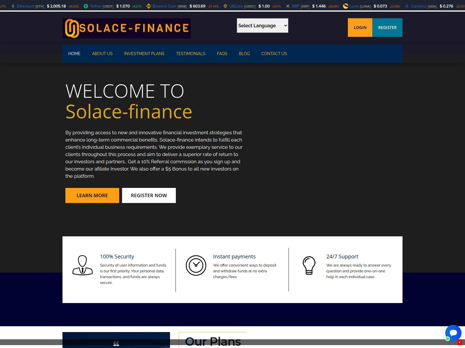 Screenshot of solace-finance.top