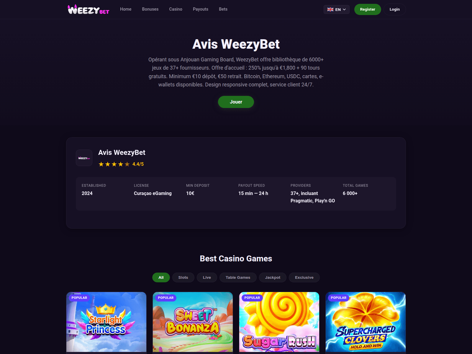 Screenshot of fr-weezybet.com