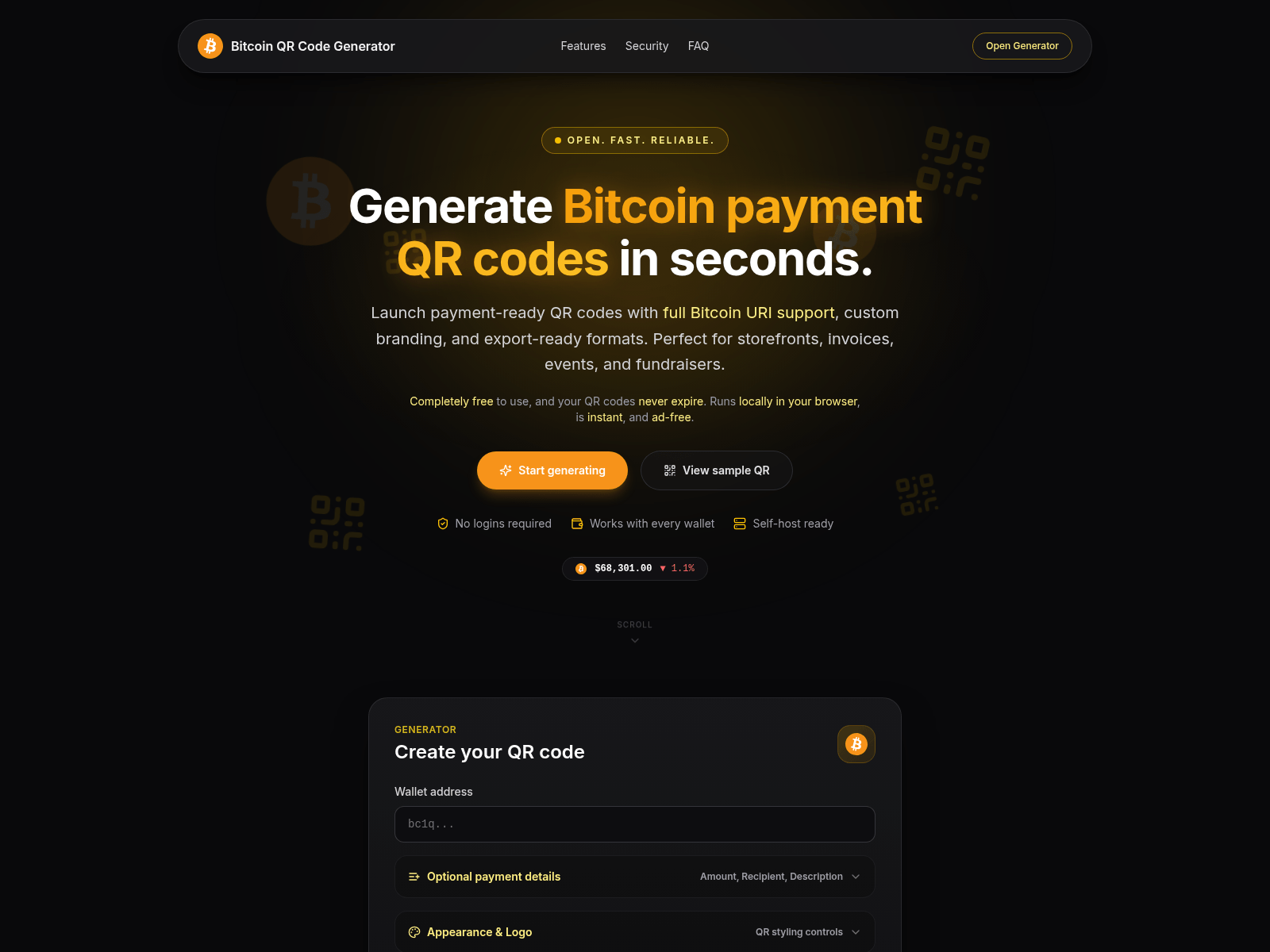 Screenshot of bitcoin-qrcode-generator.com