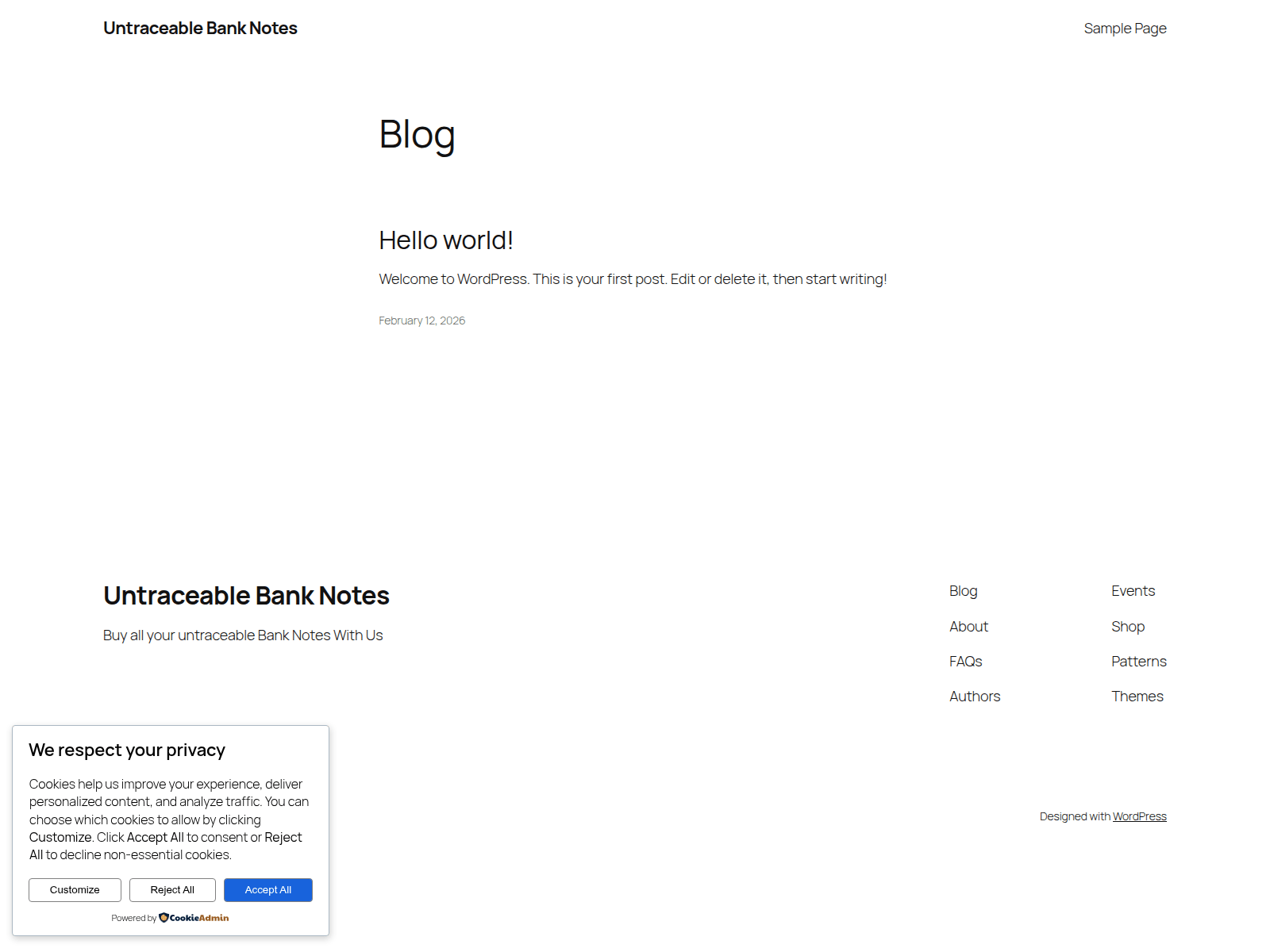 Screenshot of untraceablebanknotes.com