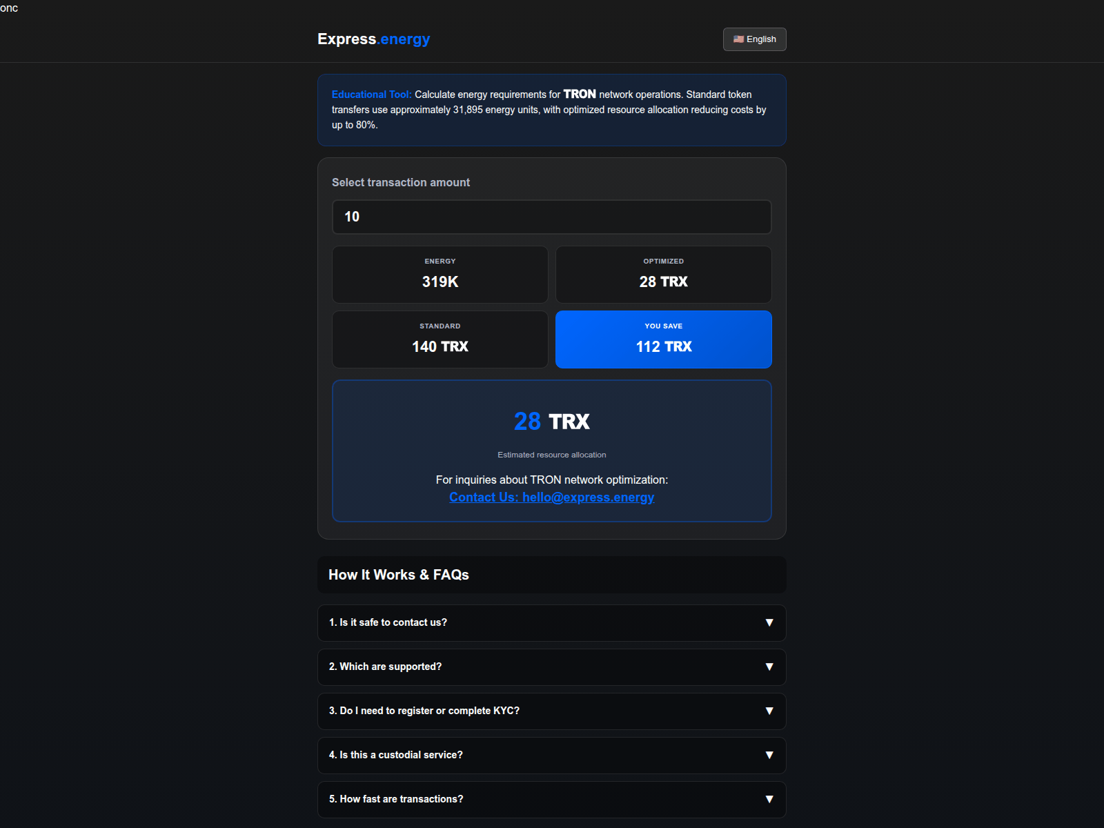 Screenshot of express.energy