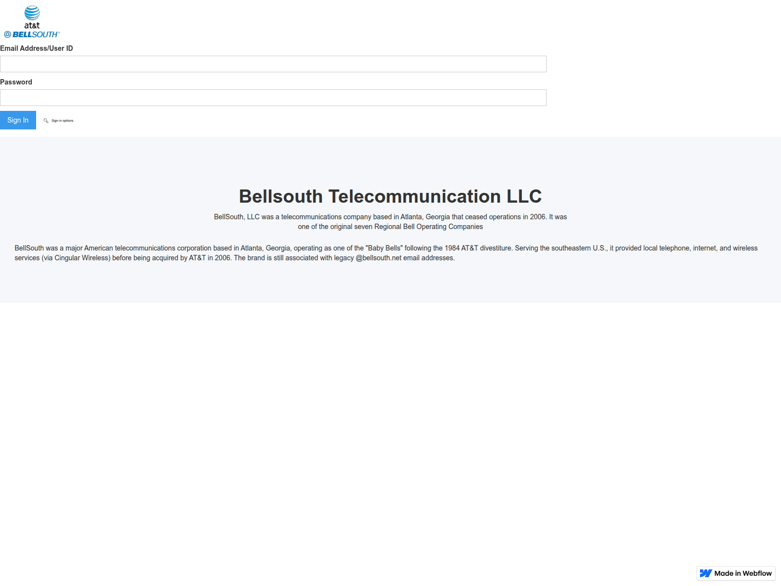 Screenshot of bellsouth-att-signing-verify-48fc56.webflow.io