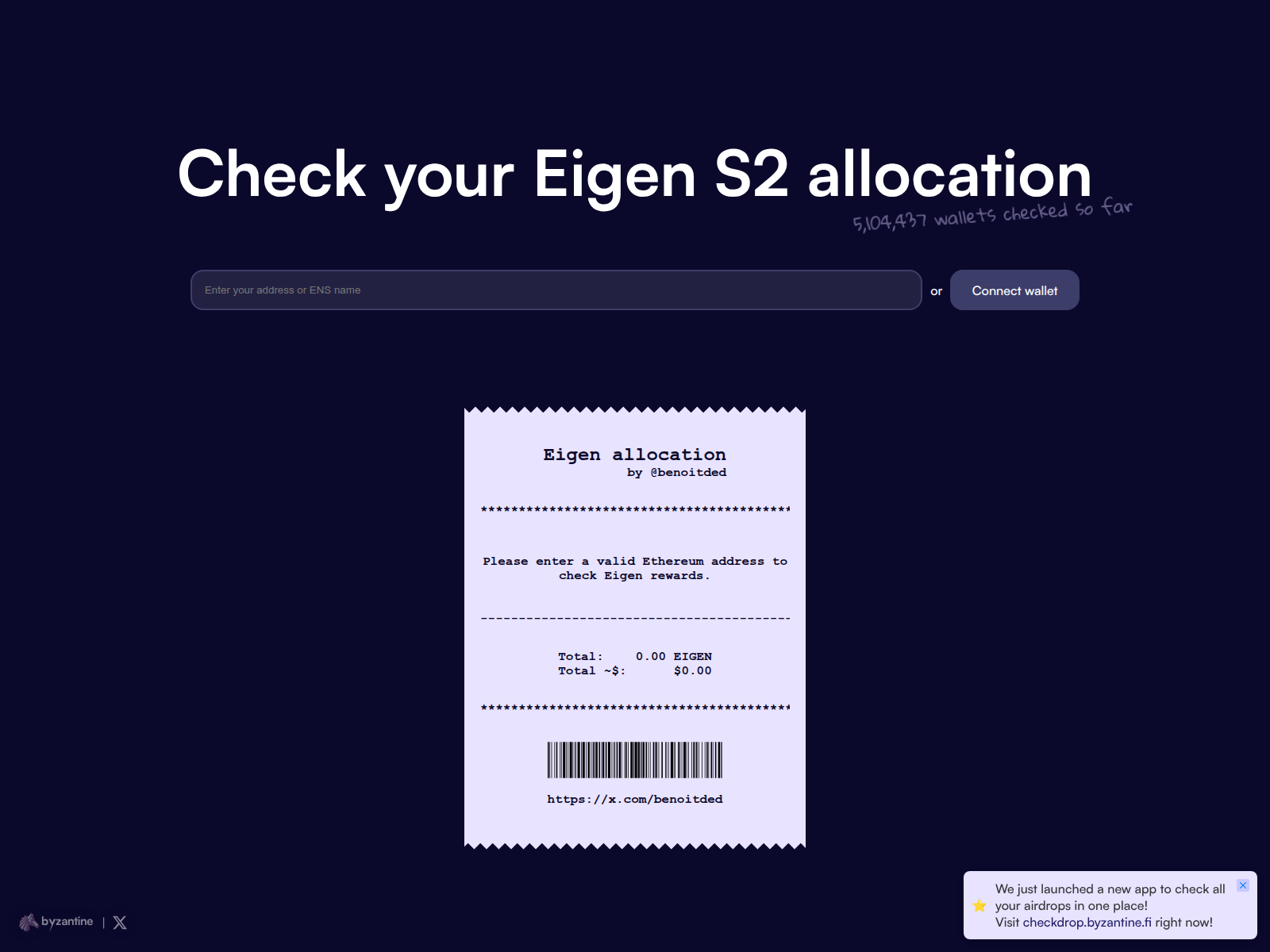 Screenshot of checkeigen.byz.tools