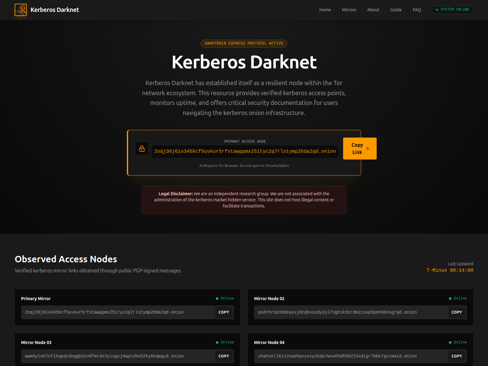 Screenshot of kerberosdarknet.live