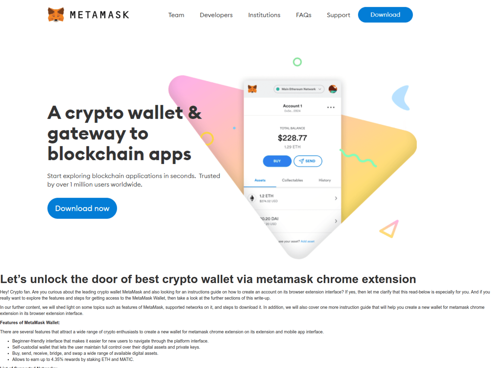 Screenshot of metamaskexteionn.webflow.io