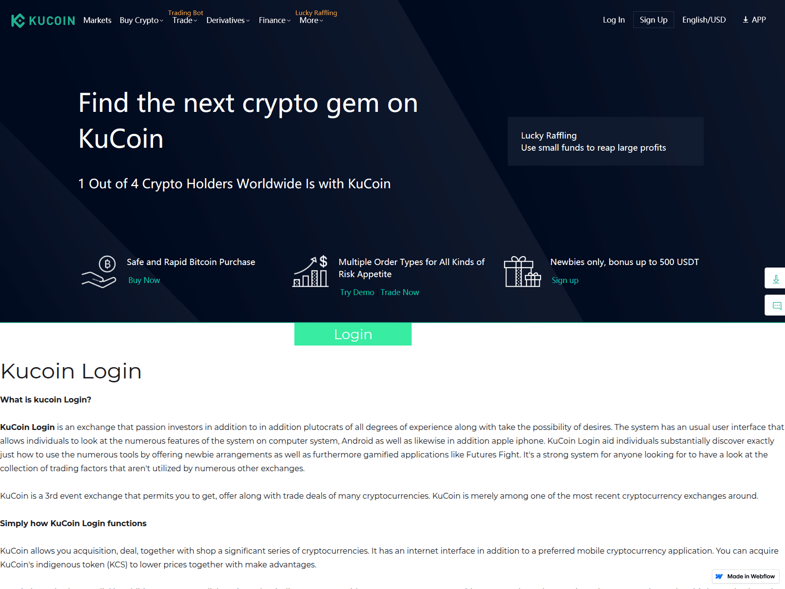 Screenshot of kucoinlogins.webflow.io