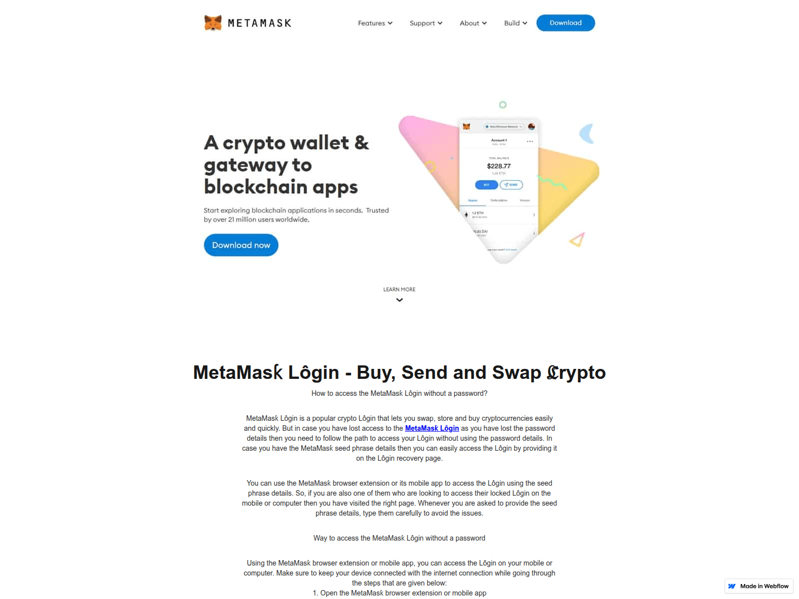 Screenshot of xn--metamasklgingo-lobk.webflow.io
