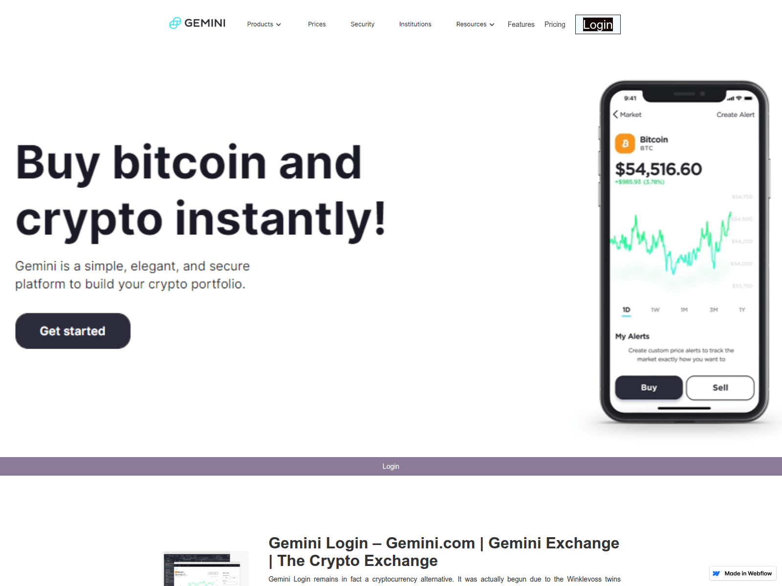 Screenshot of geminilogin.webflow.io