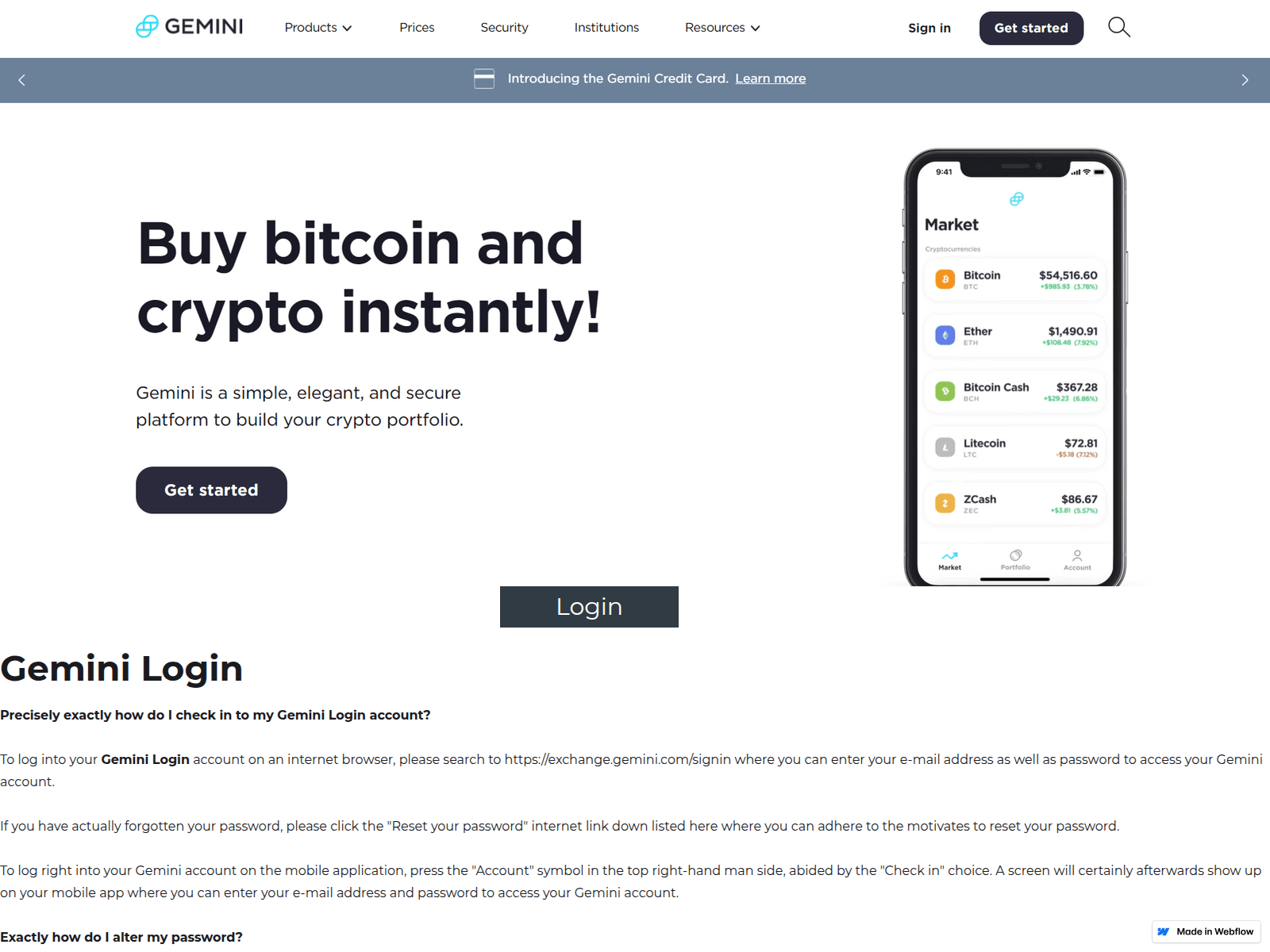 Screenshot of geminiloginx.webflow.io
