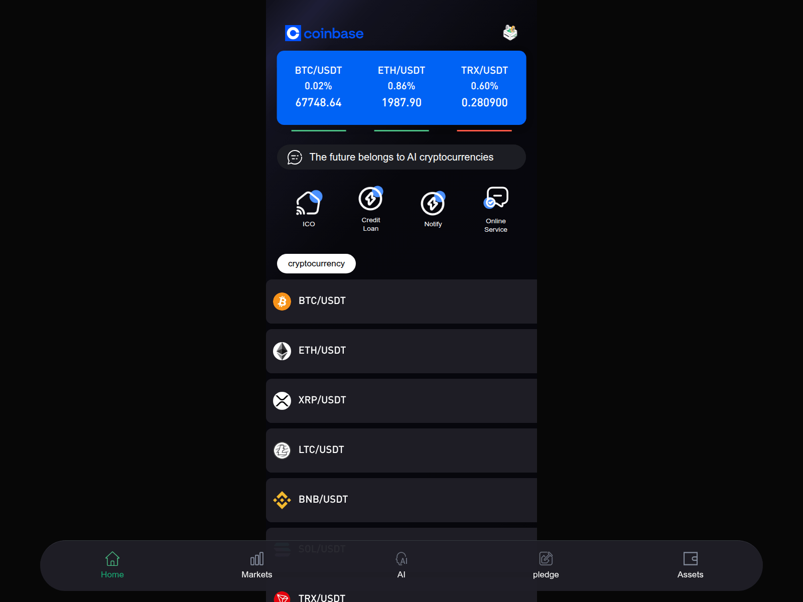 Screenshot of www.coinbaseaai.com