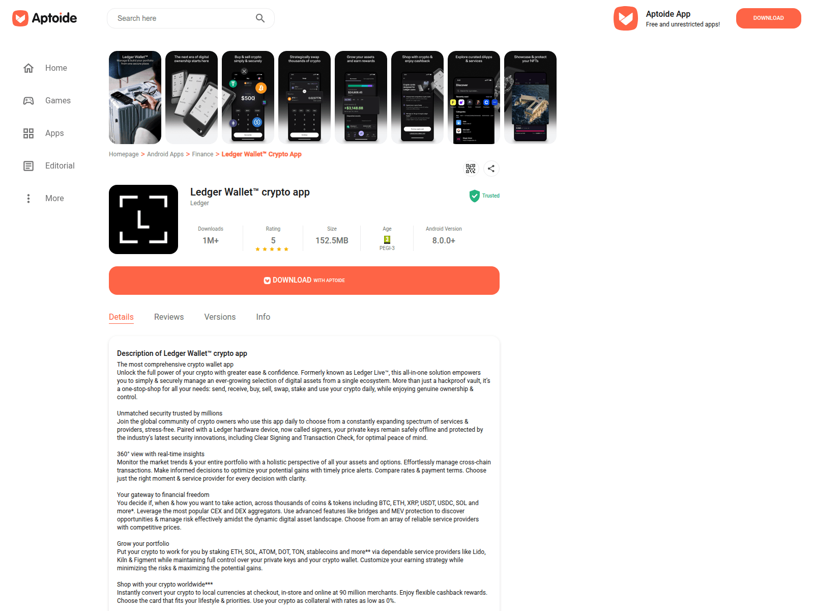 Screenshot of ledger-live.en.aptoide.com/app