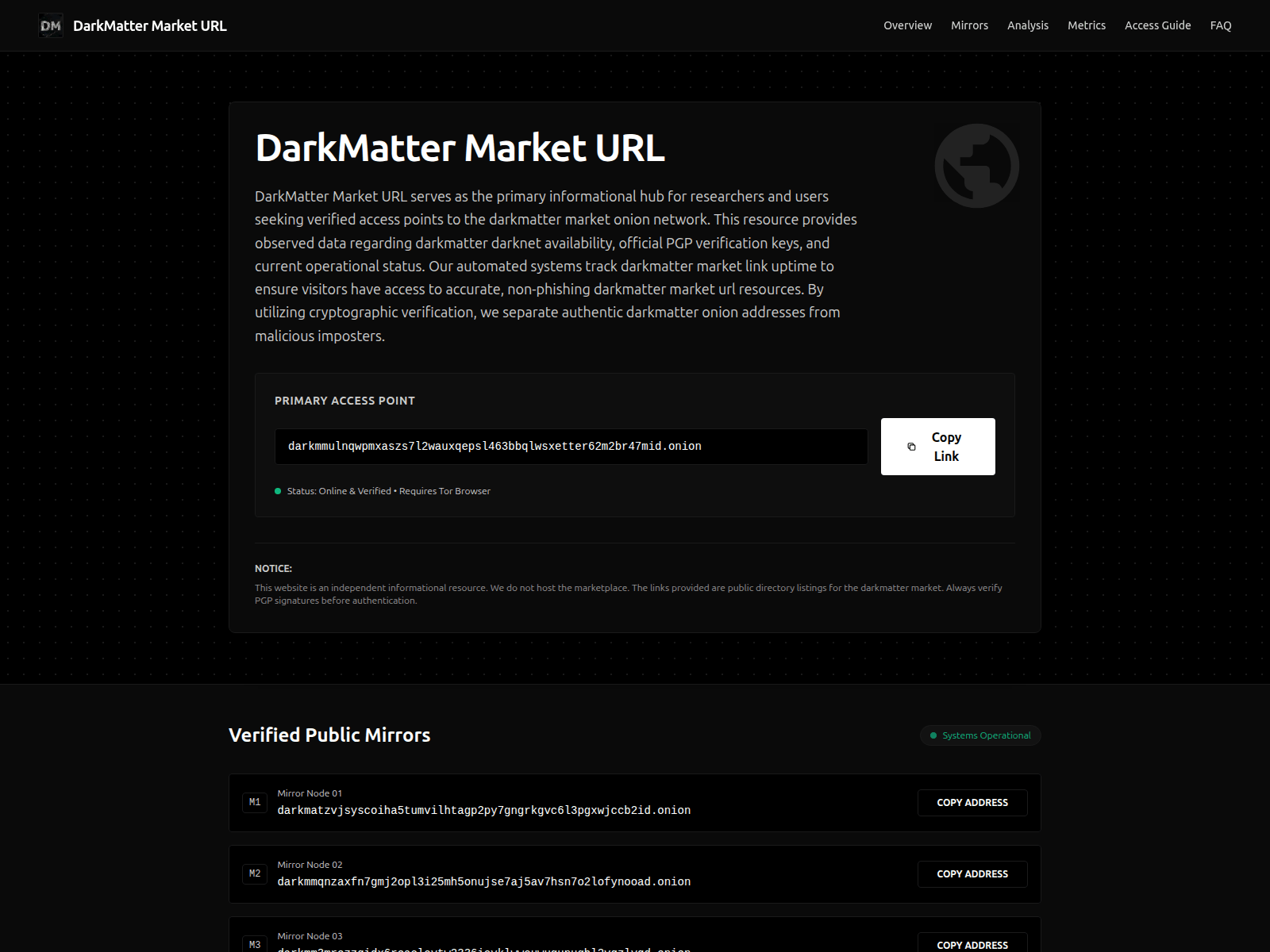 Screenshot of dark-matter-market-url.xyz
