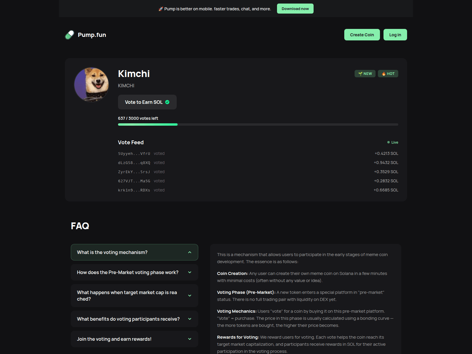 Screenshot of kimchi.votespump.fun