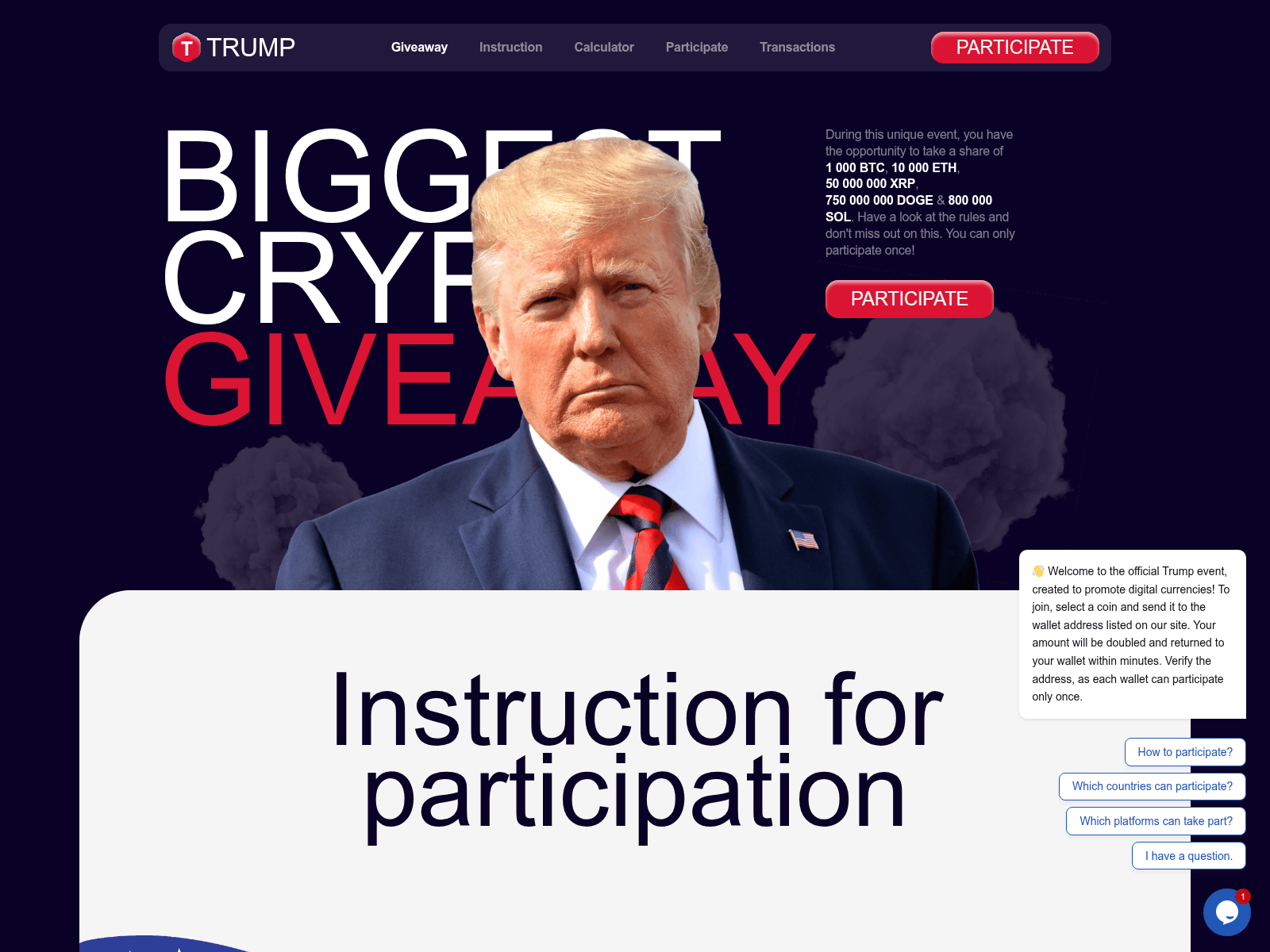 Screenshot of trumpreward.info