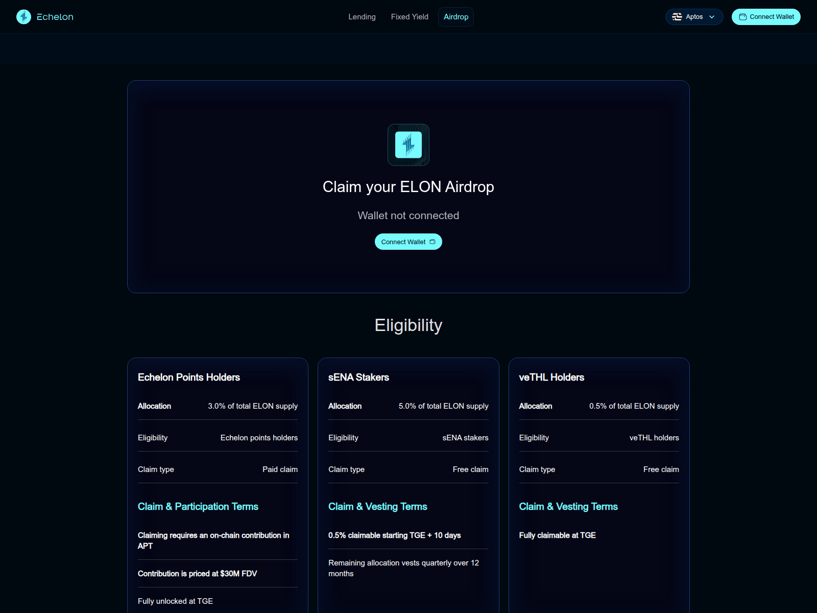 Screenshot of claim.echelons.network