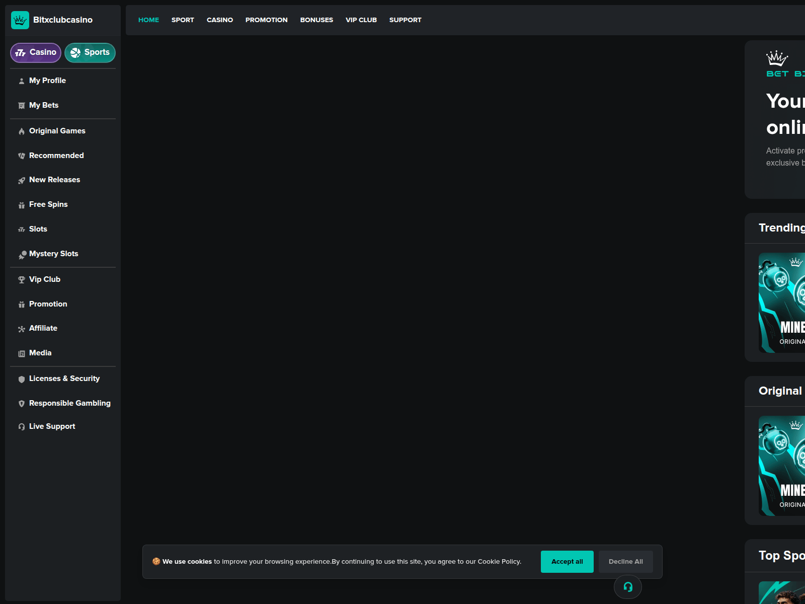 Forensic screenshot of bitxclubcasino.com