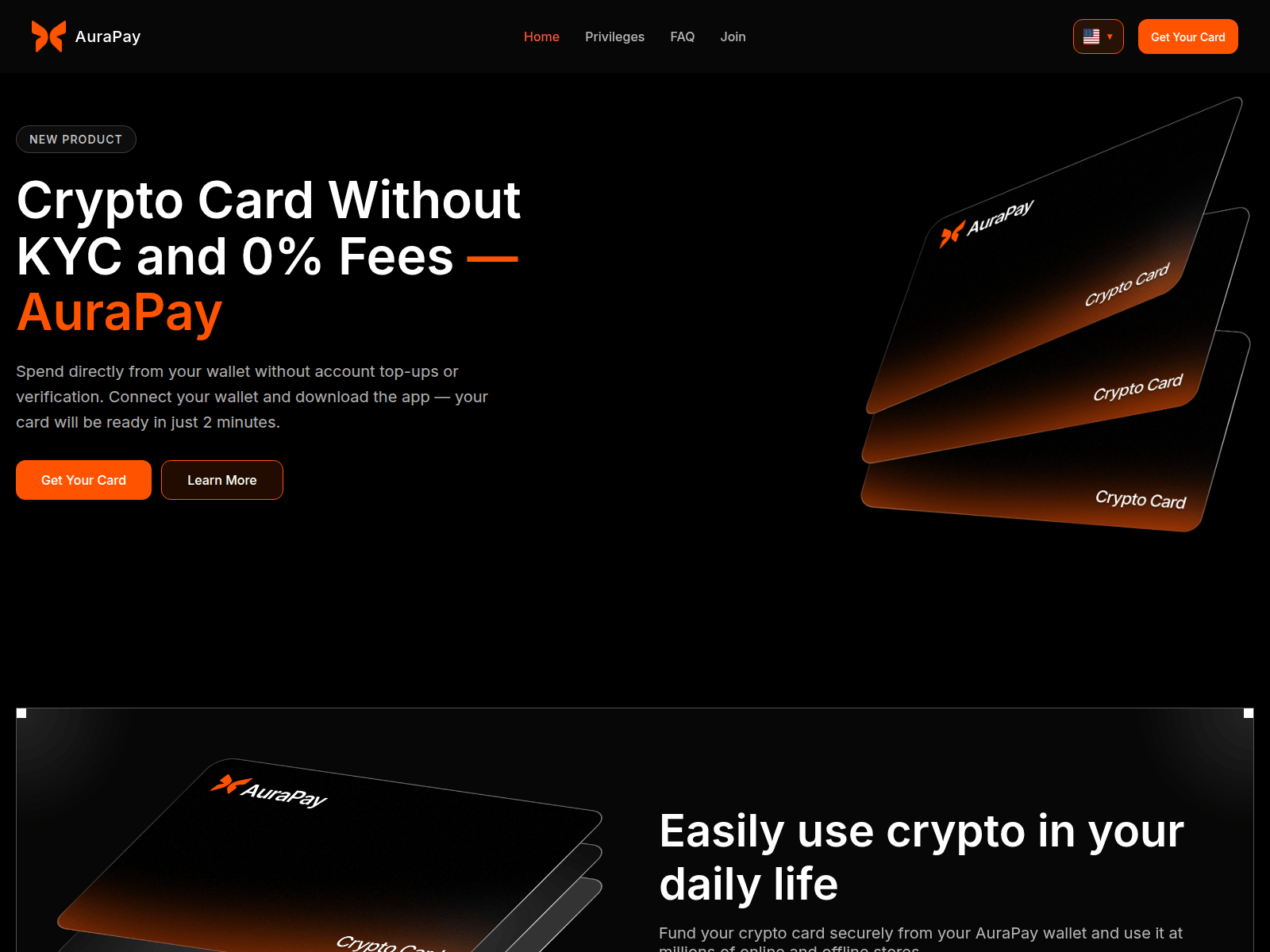 Screenshot of auracards.org