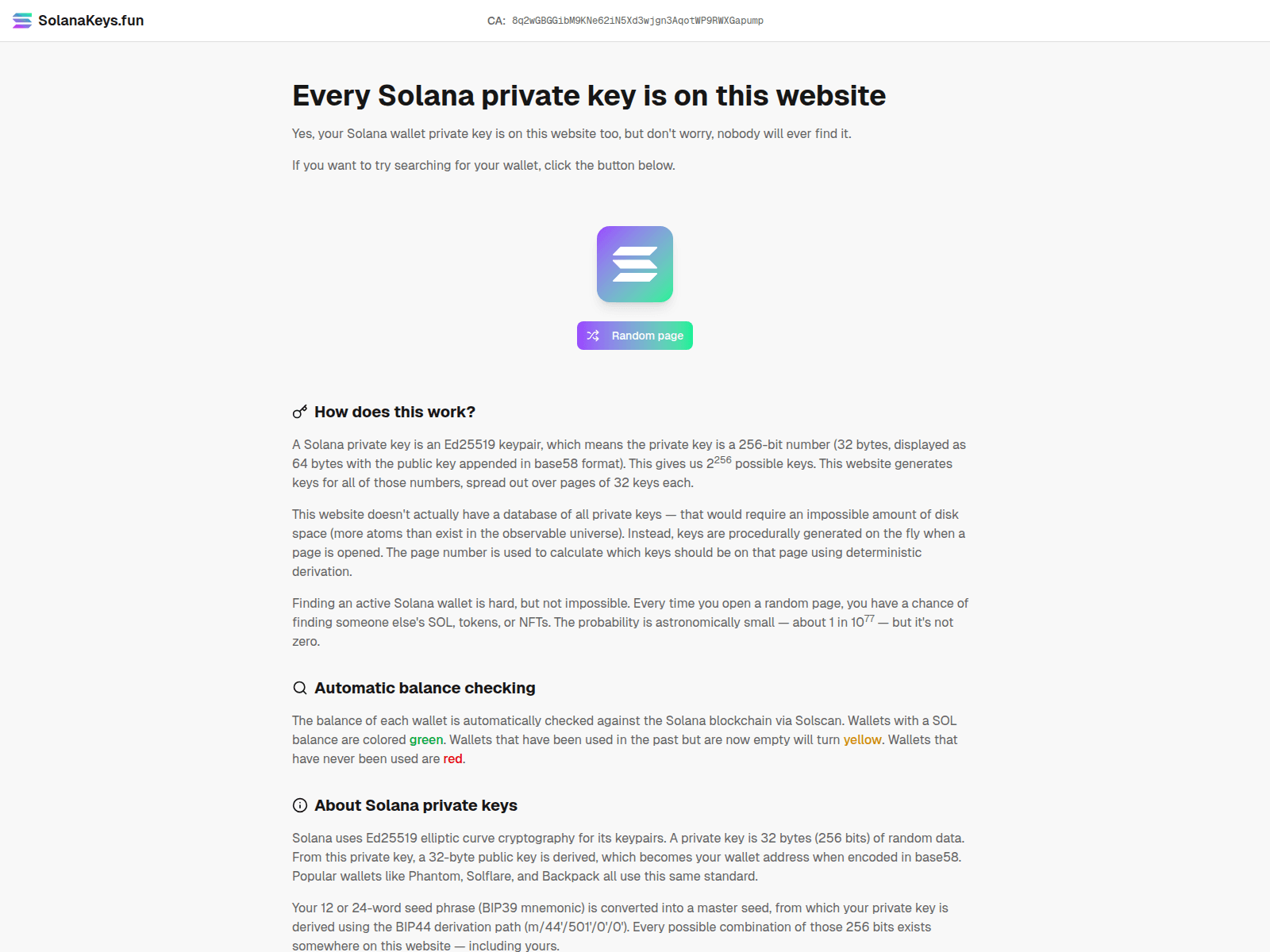 Screenshot of solanakeys.fun