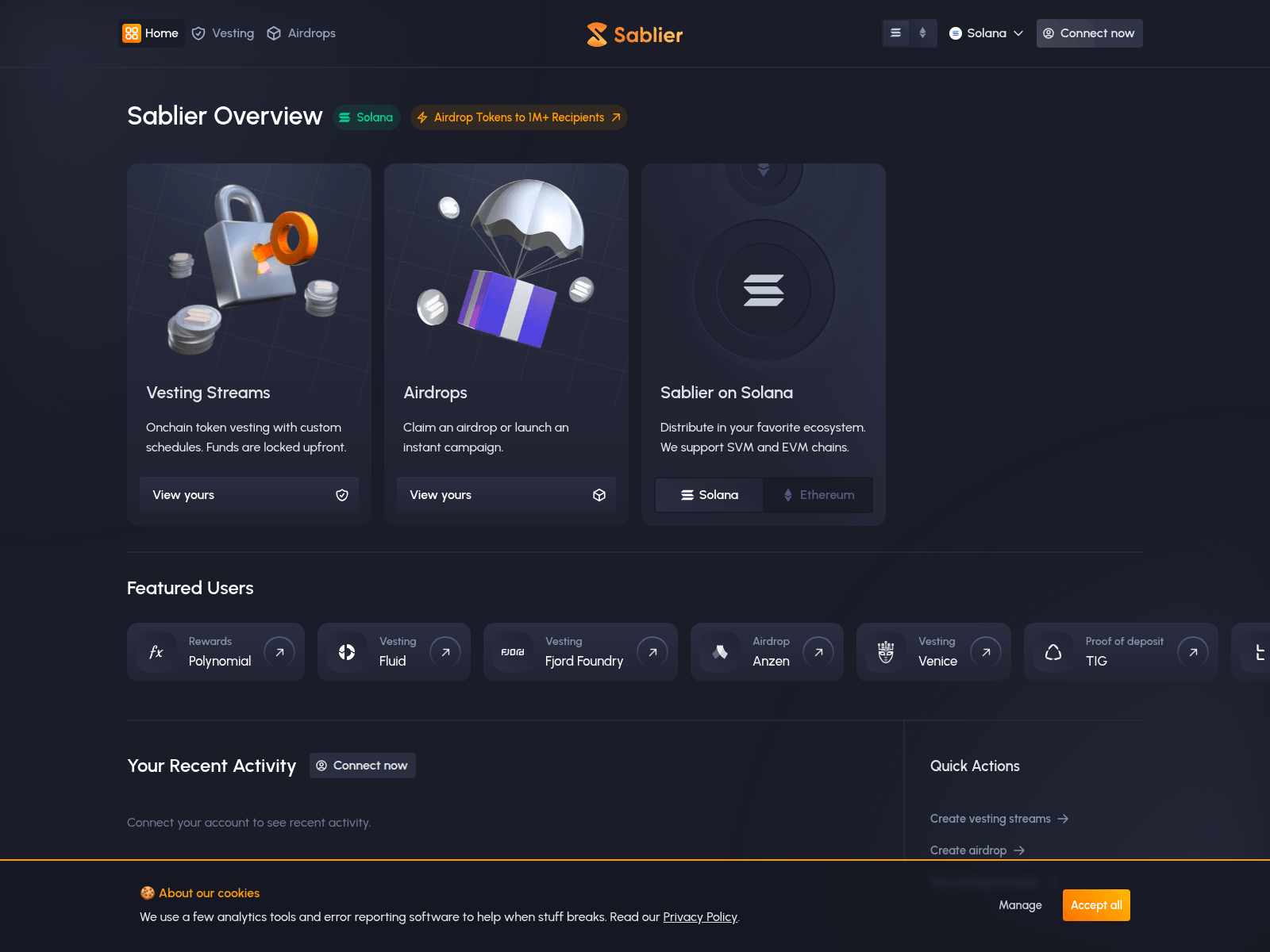 Screenshot of solana.sablier.razgraf.com