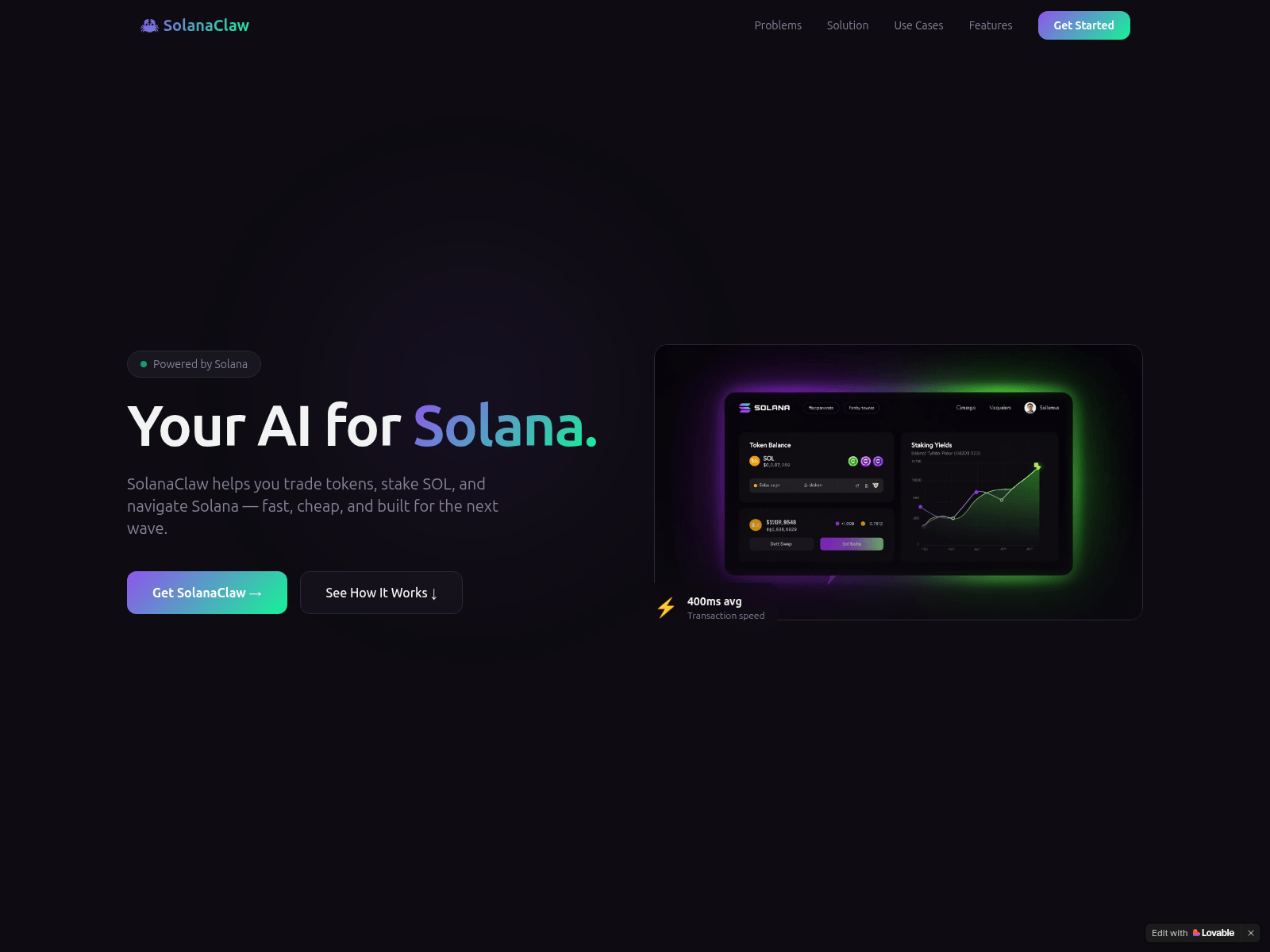 Screenshot of solanaclaw.xyz