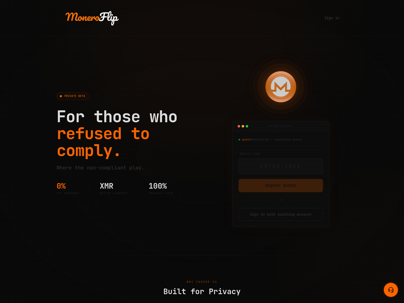 Screenshot of moneroflip.com