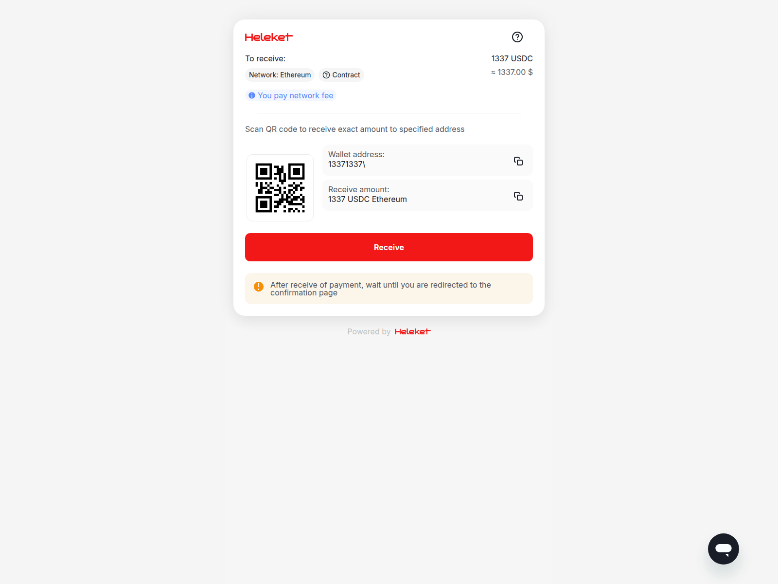 Screenshot of www.receiver-heleket.com/pay/TeDFhcC3
