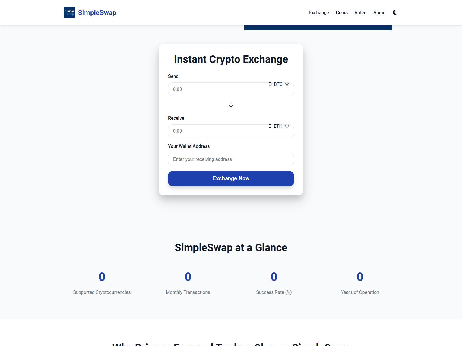 Screenshot of simpleswap.ong