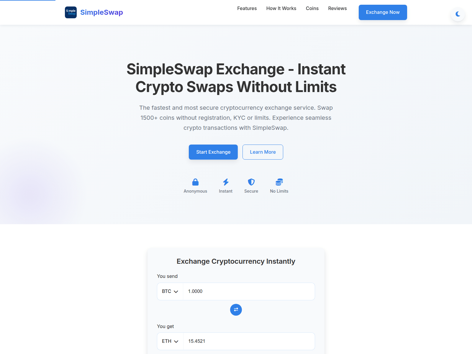 Screenshot of simpleswap.mobi