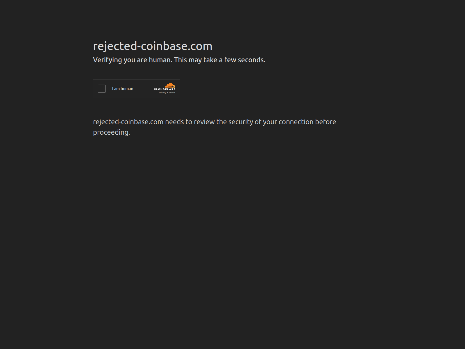 Screenshot of rejected-coinbase.com