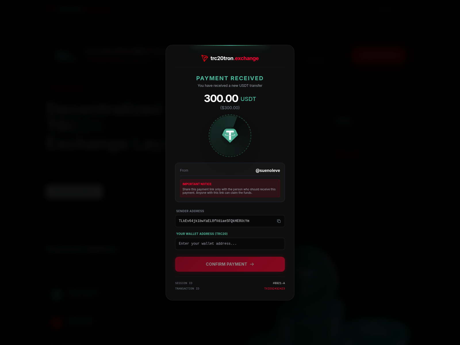 Screenshot of trc20tron.exchange