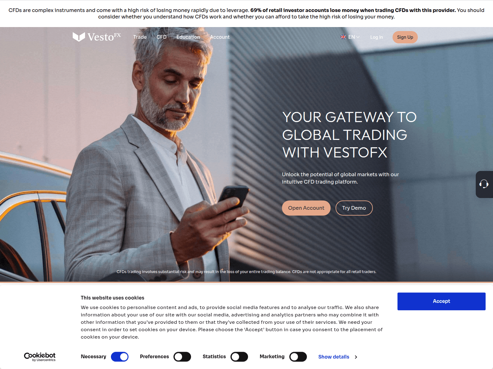 Screenshot of vestofx.com