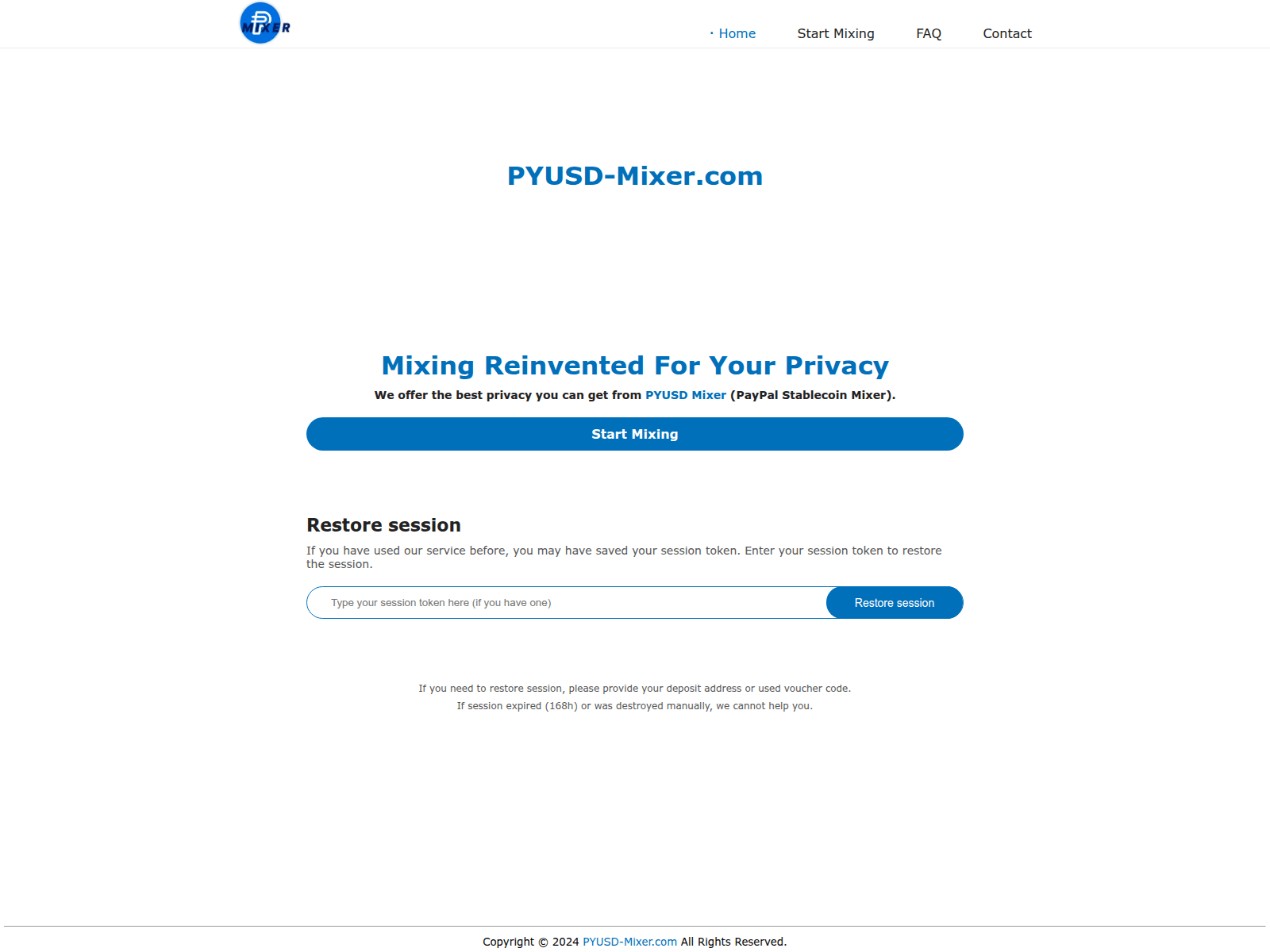 Screenshot of pyusd-mixer.com