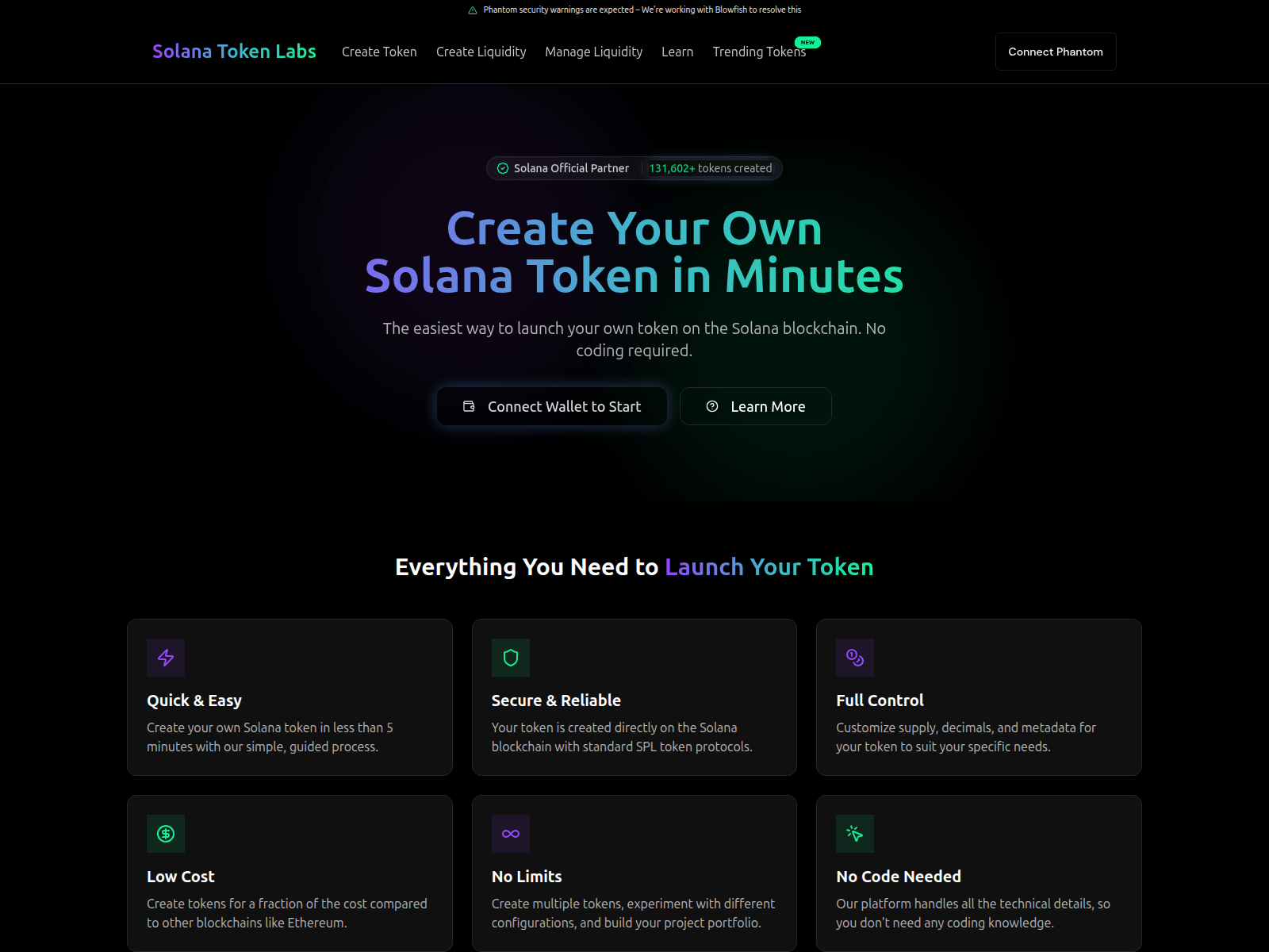 Screenshot of solanatokenlabs.io