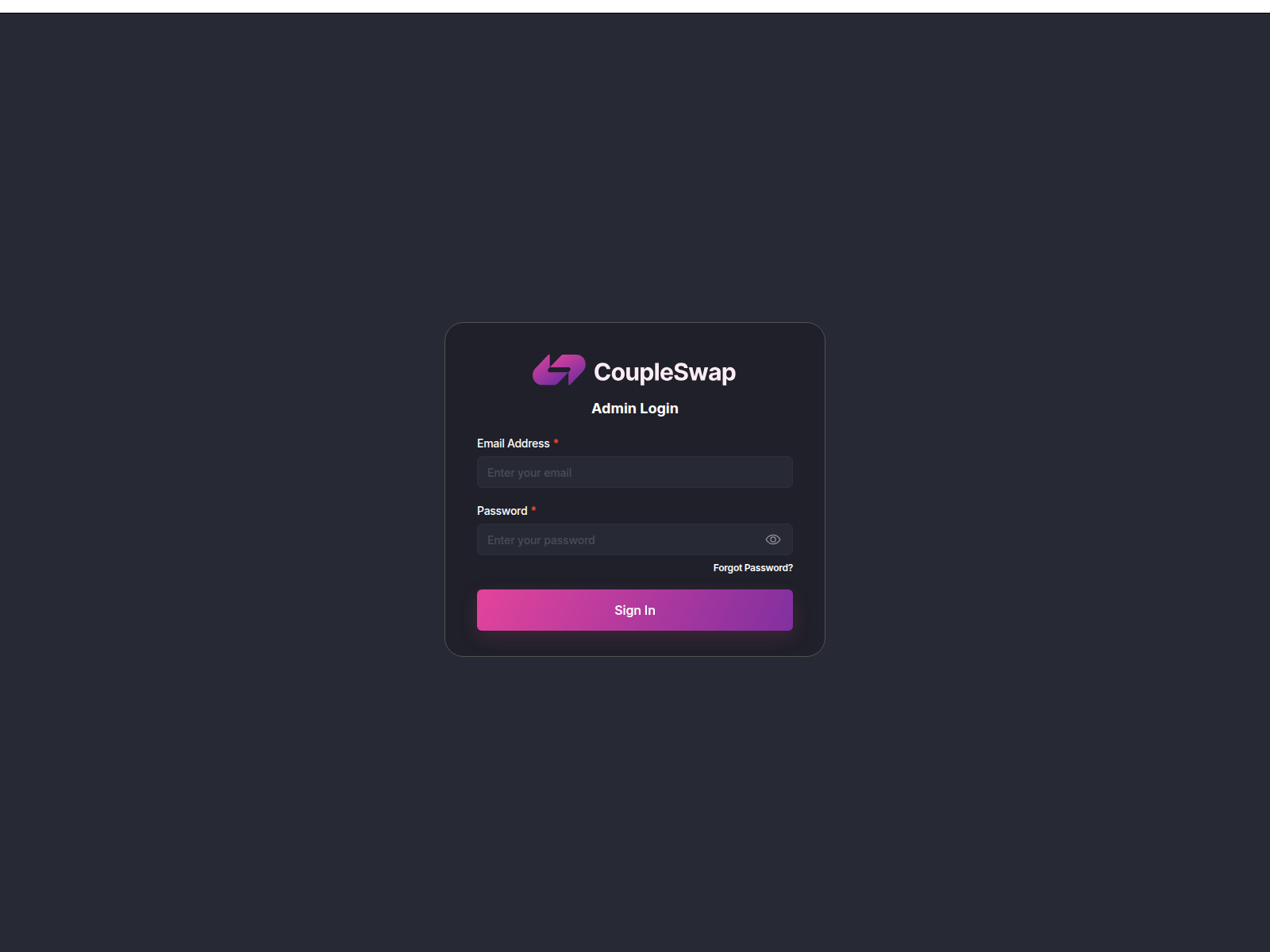 Screenshot of admin.coupleswap.com
