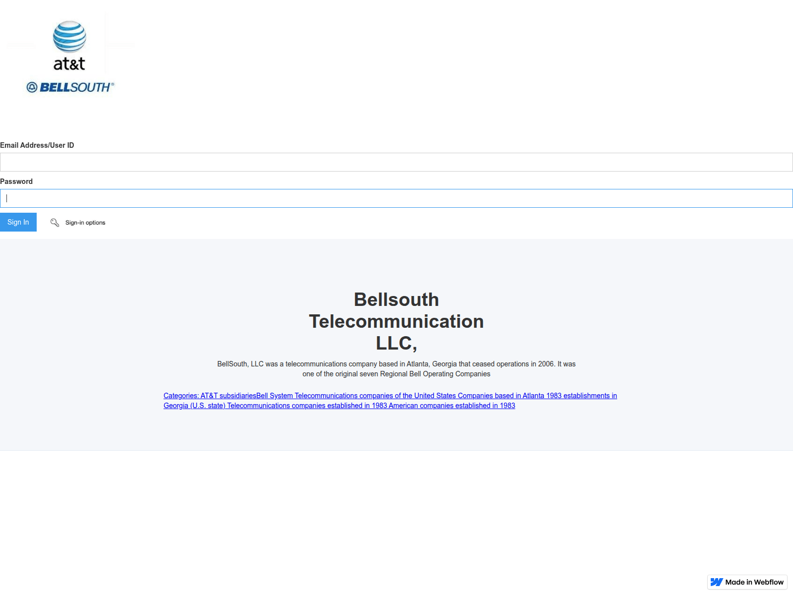Screenshot of bellsouth-att-sign-in-81225f.webflow.io