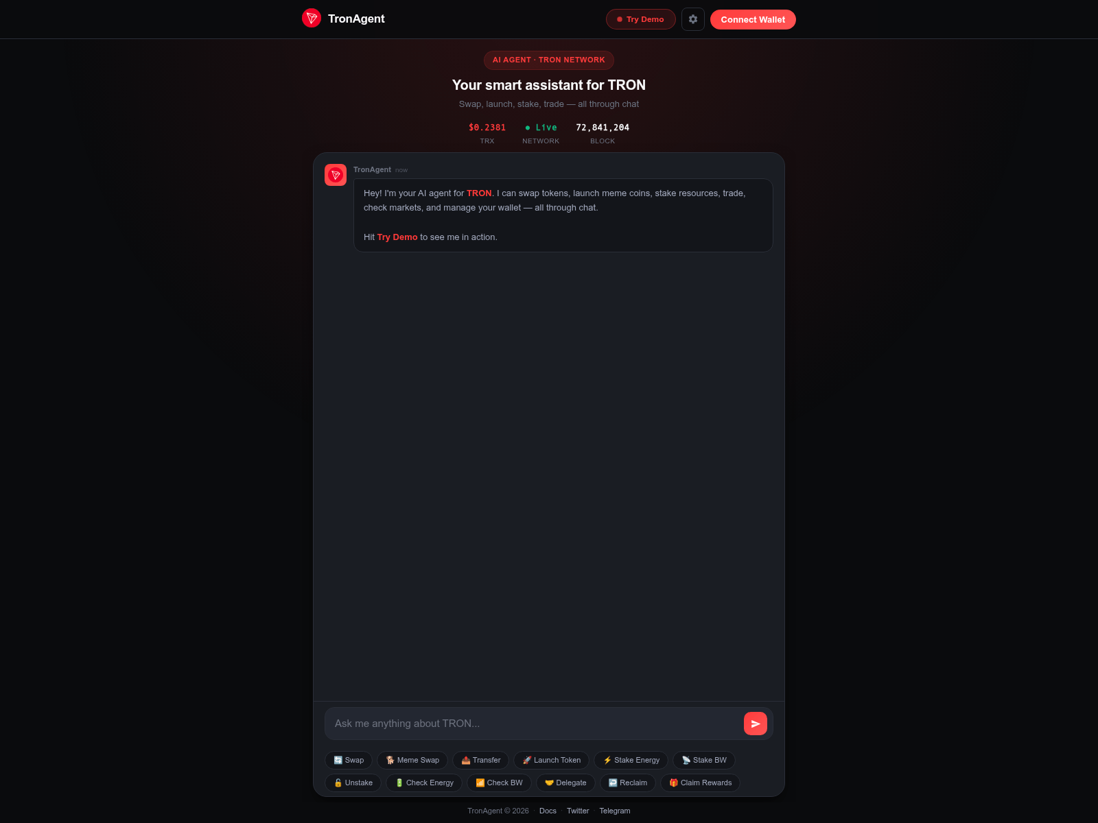 Screenshot of tronagent.app