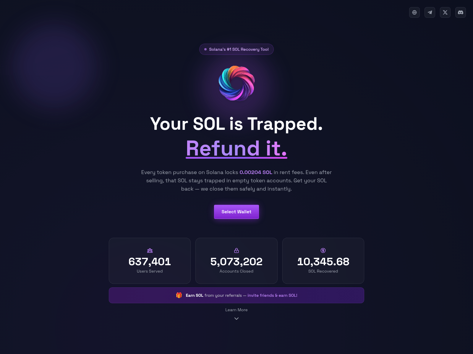 Screenshot of refund-sol.xyz