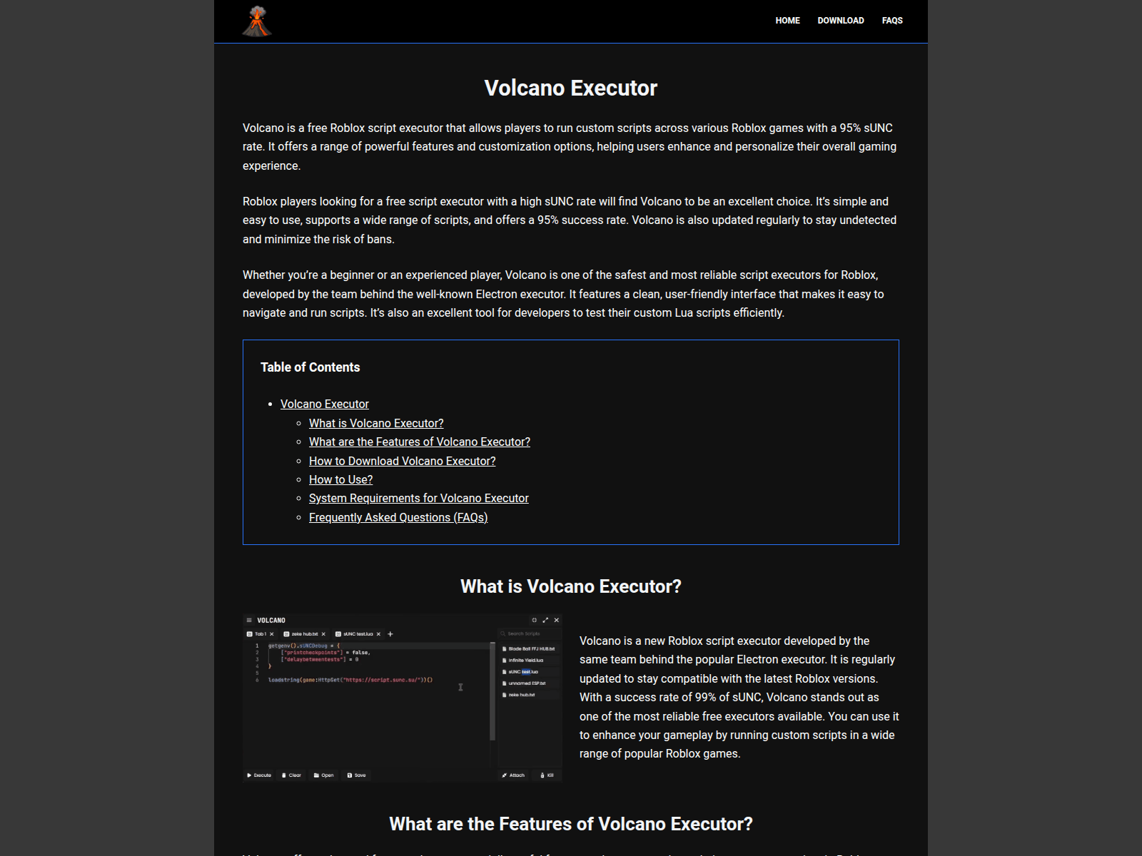Screenshot of volcanoexecutor.com