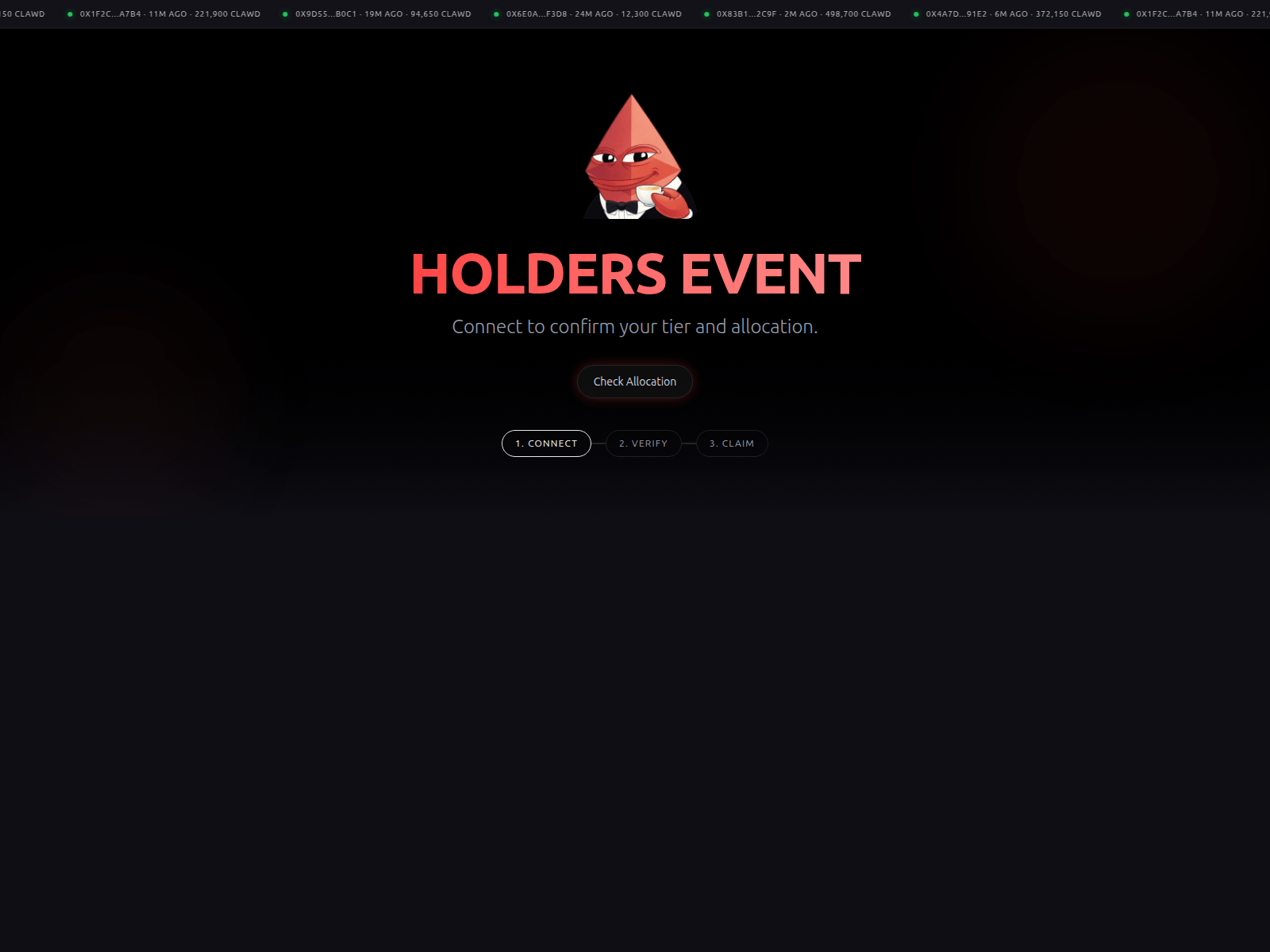 Screenshot of clawdevent.com/claim